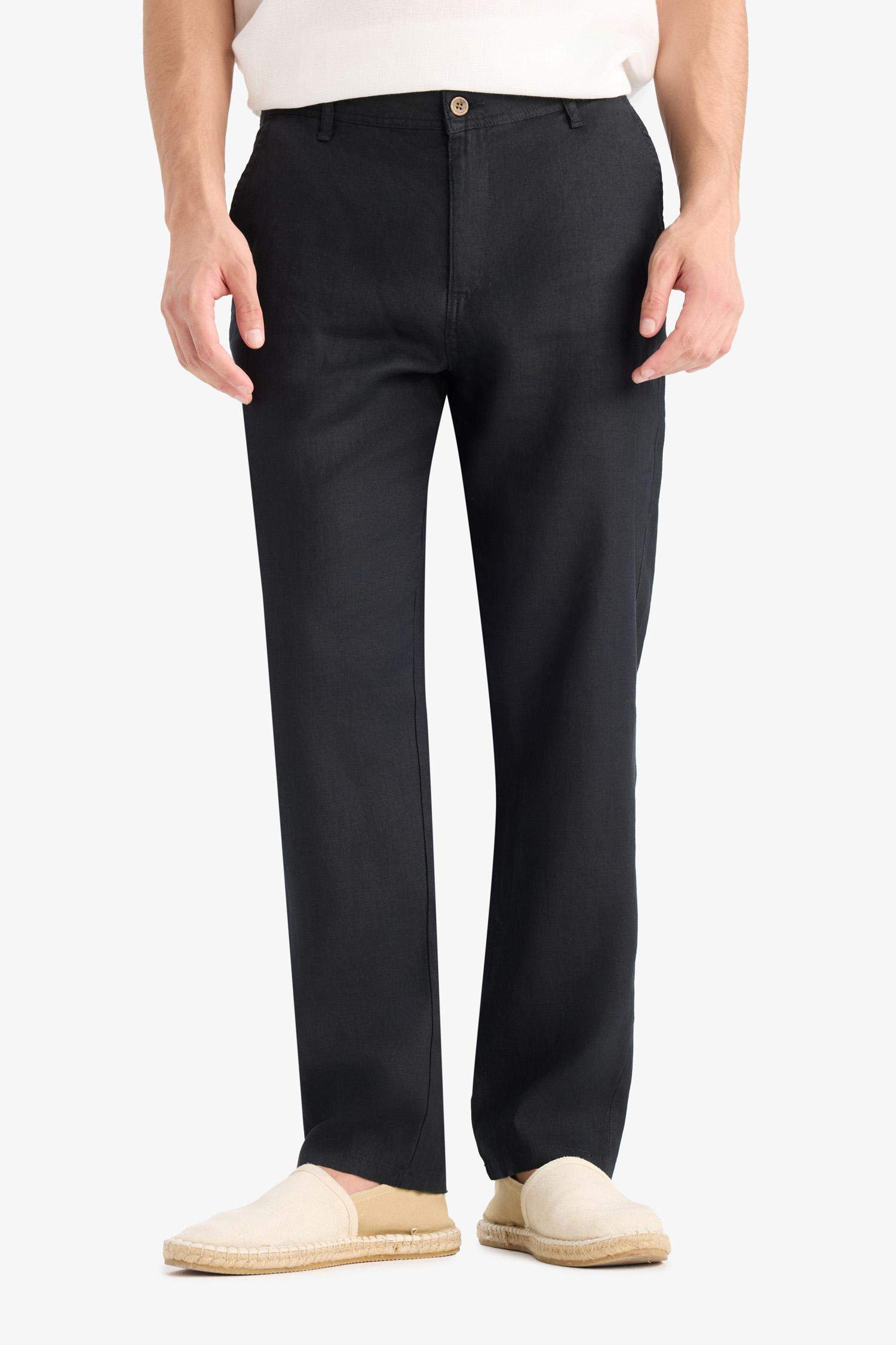 %100 Keten Relax Fit Rahat Kesim Düz Paça Yazlık Pantolon