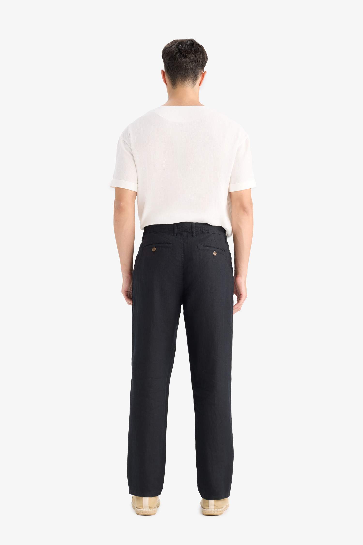 %100 Keten Relax Fit Rahat Kesim Düz Paça Yazlık Pantolon