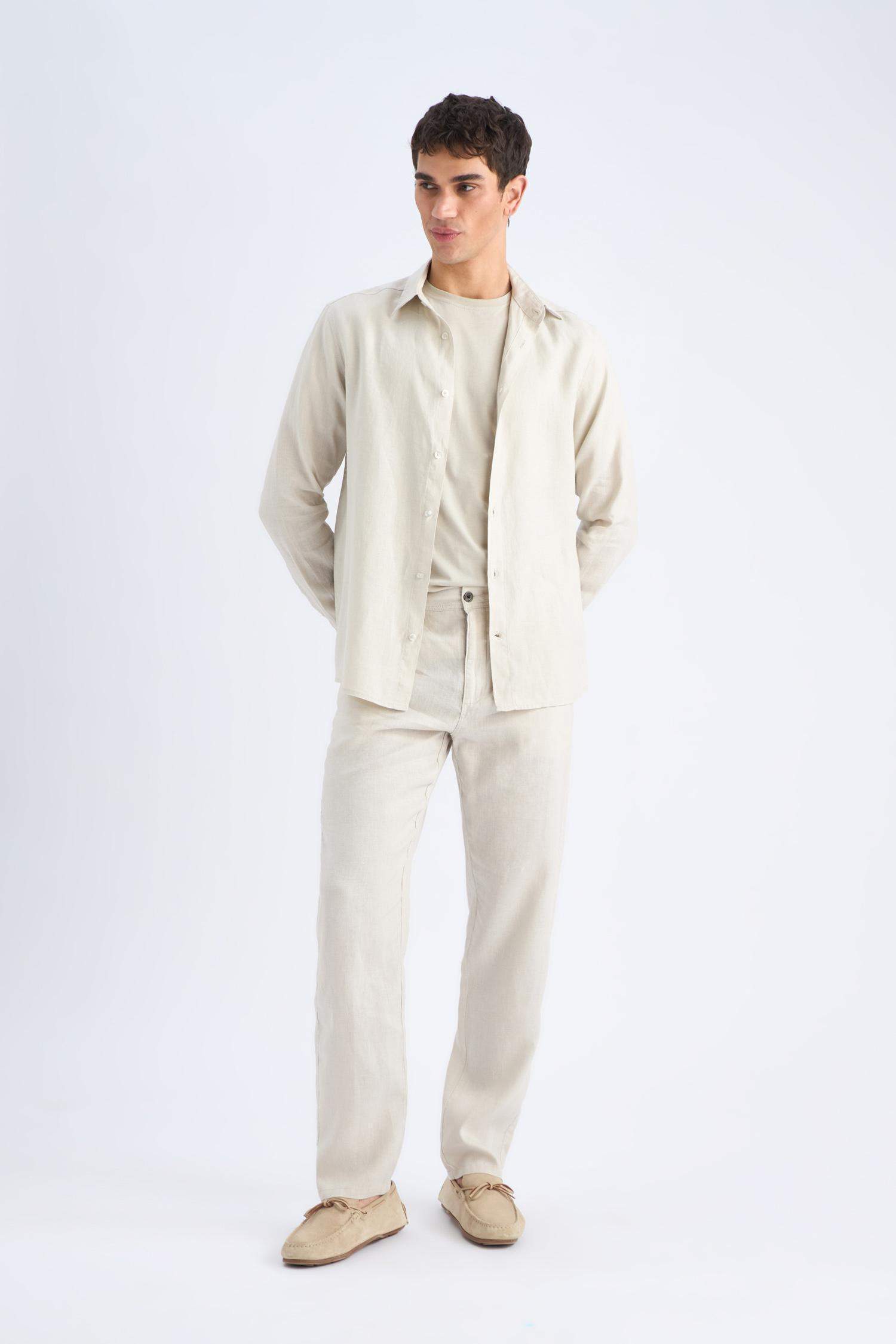 %100 Keten Relax Fit Rahat Kesim Düz Paça Yazlık Pantolon