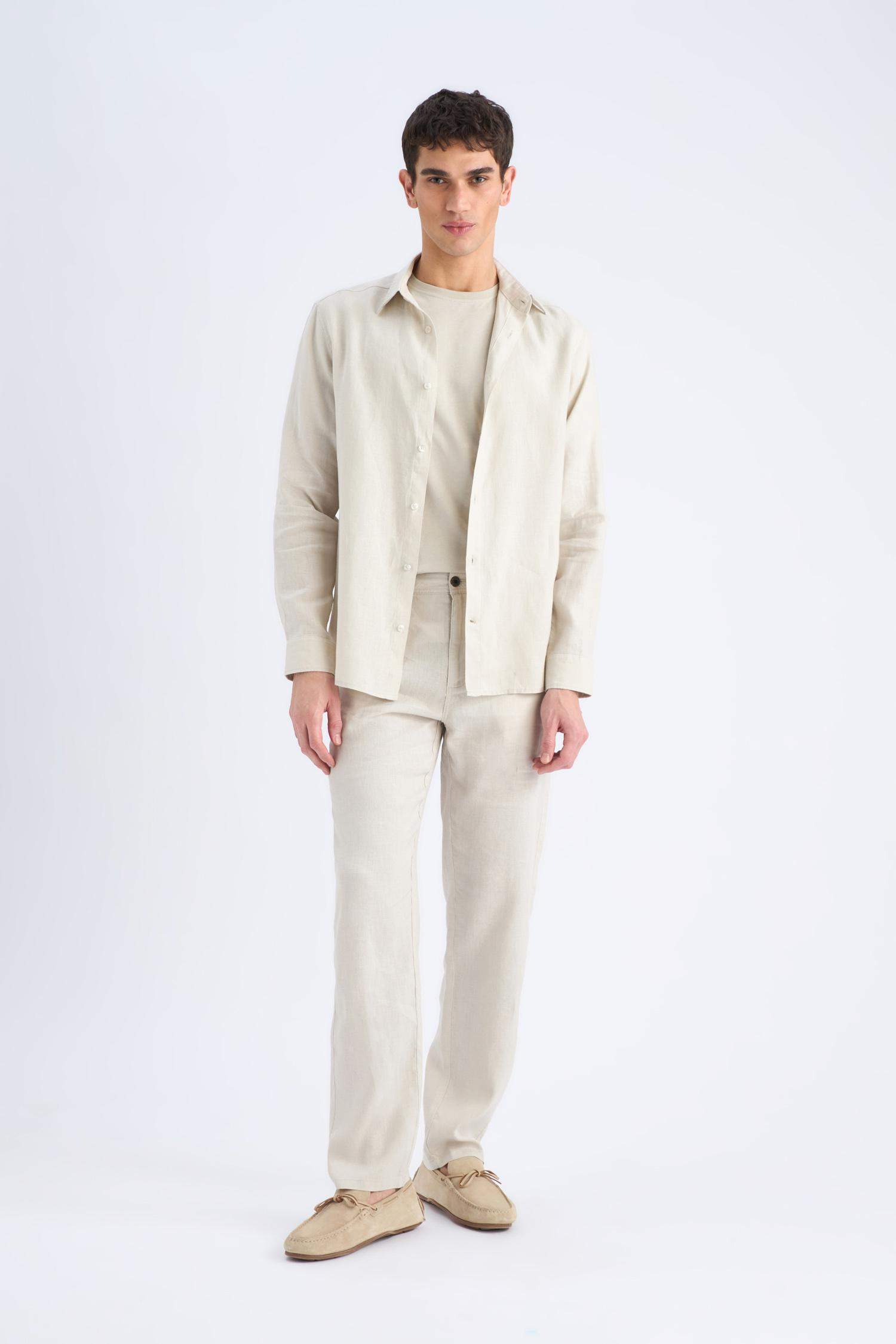 %100 Keten Relax Fit Rahat Kesim Düz Paça Yazlık Pantolon