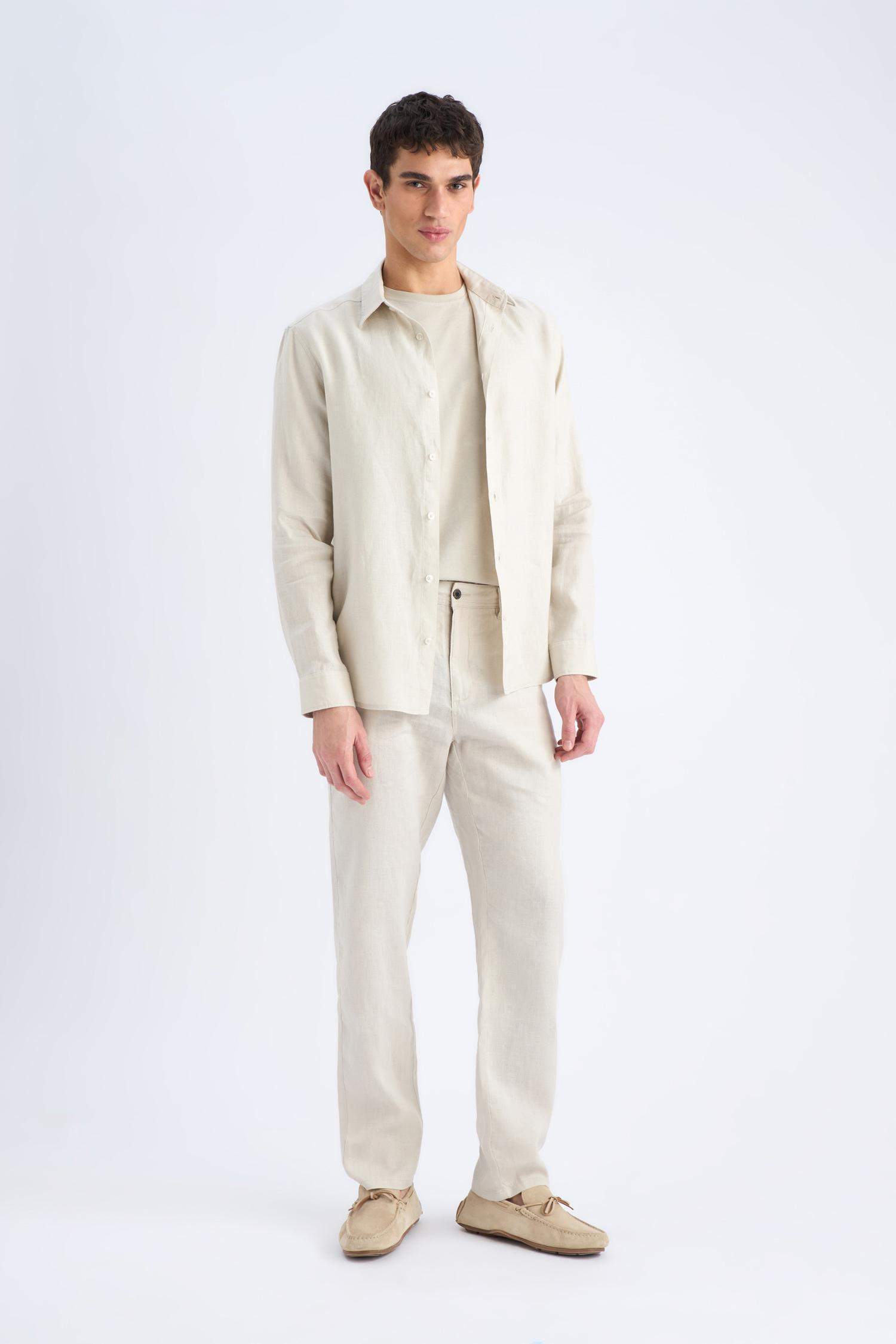 %100 Keten Relax Fit Rahat Kesim Düz Paça Yazlık Pantolon