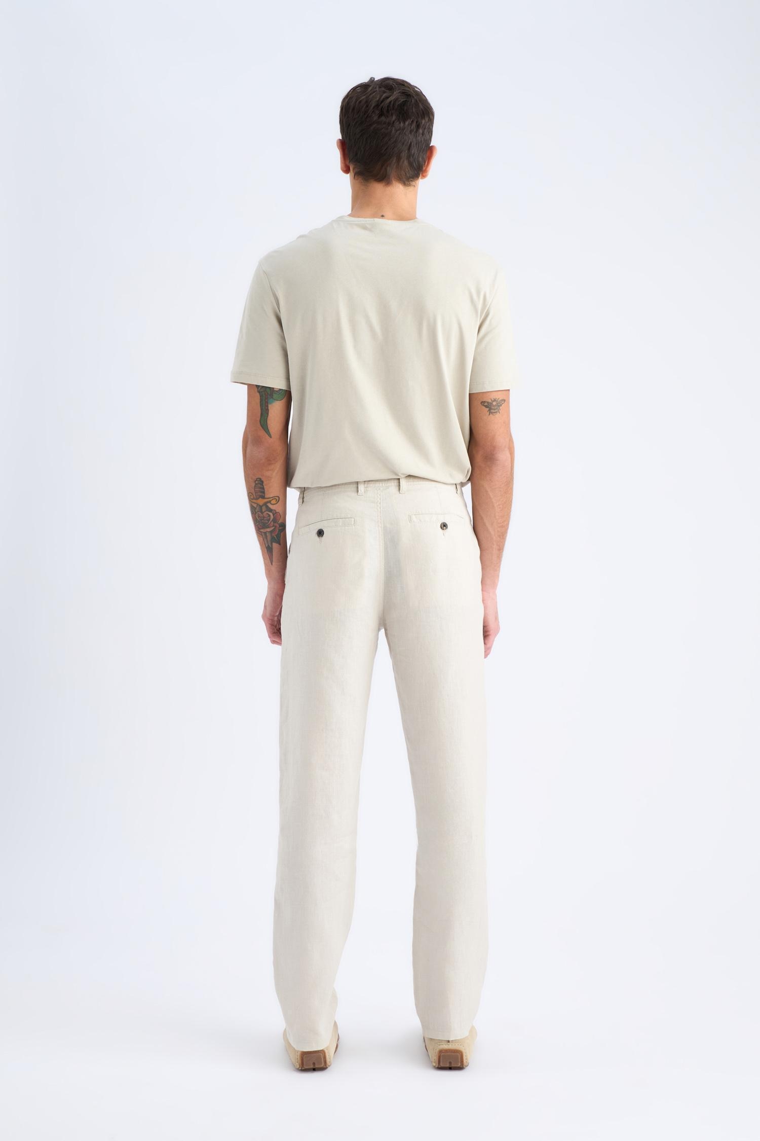 DeFacto %100 Keten Relax Fit Pantolon görsel 4