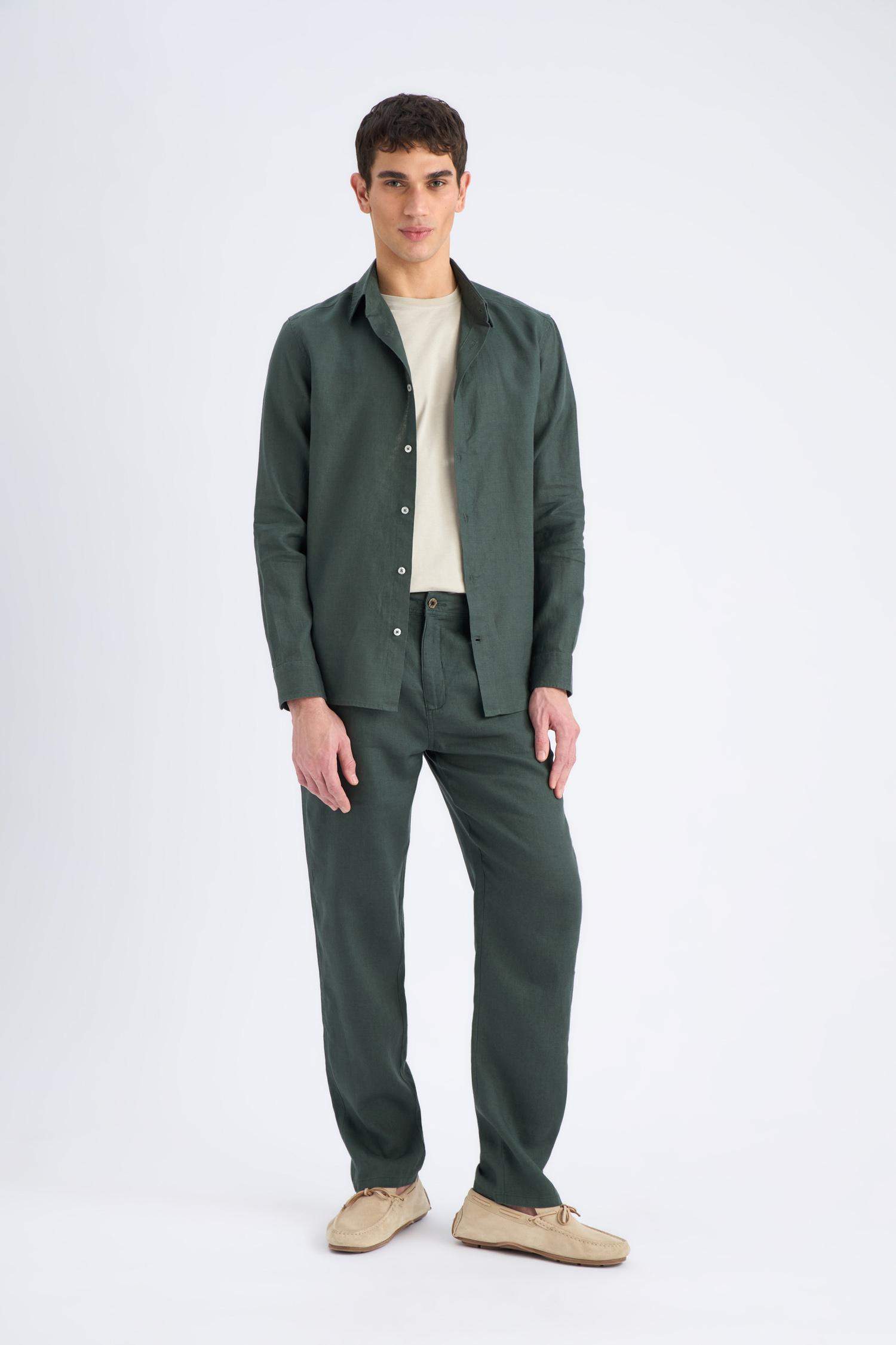 %100 Keten Relax Fit Rahat Kesim Düz Paça Yazlık Pantolon