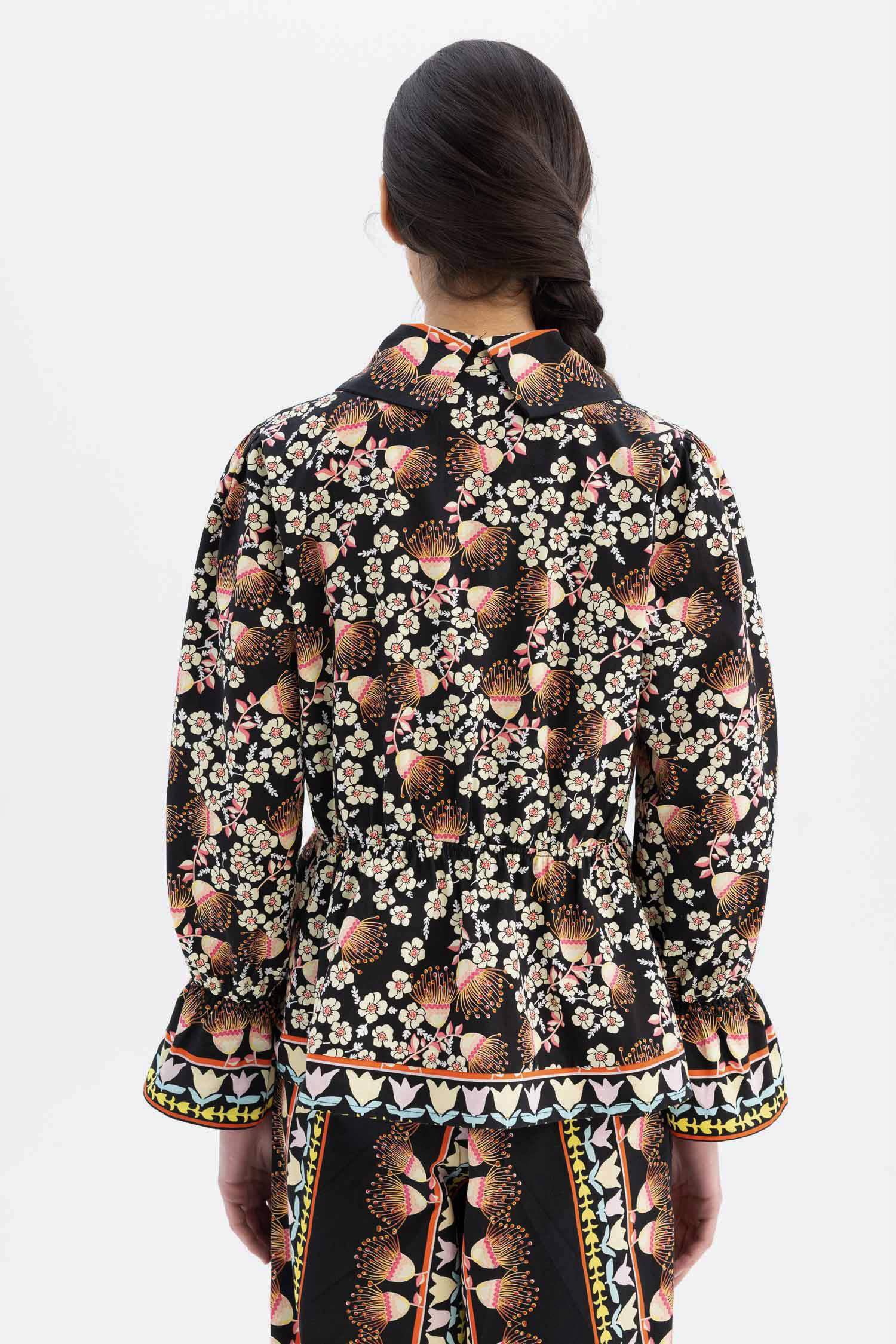 Lug Von Siga x DeFacto Oversize Desenli V Yaka Poplin Uzun Kollu Bluz