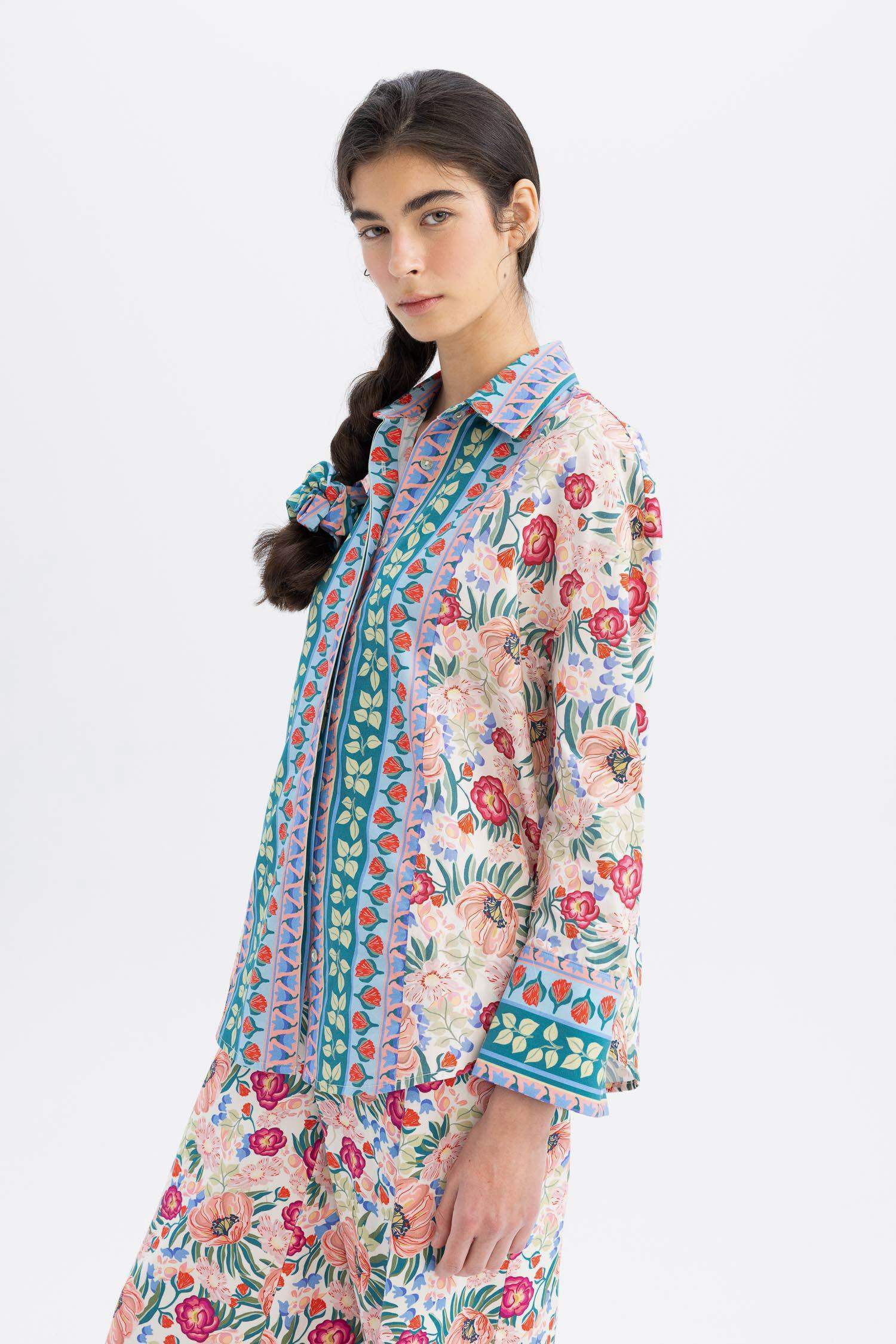 Lug Von Siga x DeFacto Desenli Poplin Uzun Kollu Gömlek