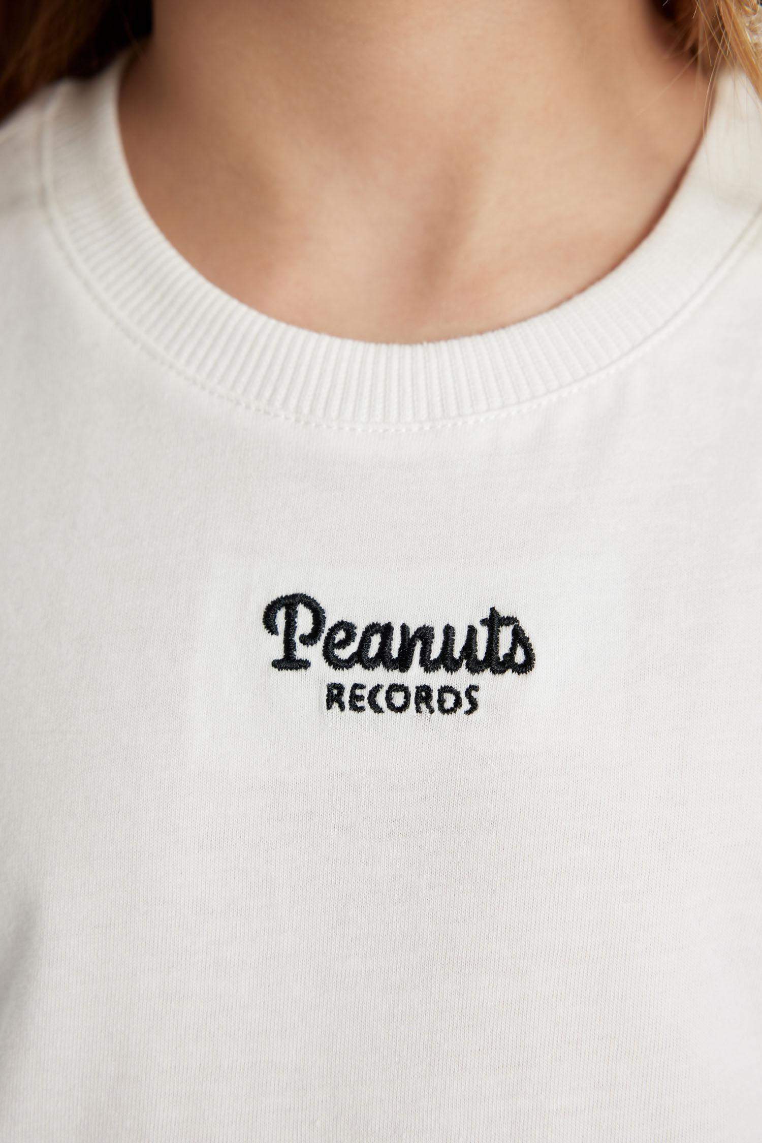 Kız Çocuk Snoopy Oversize Geniş Kalıp Bisiklet Yaka Sırt Baskılı Kısa Kollu Tişört