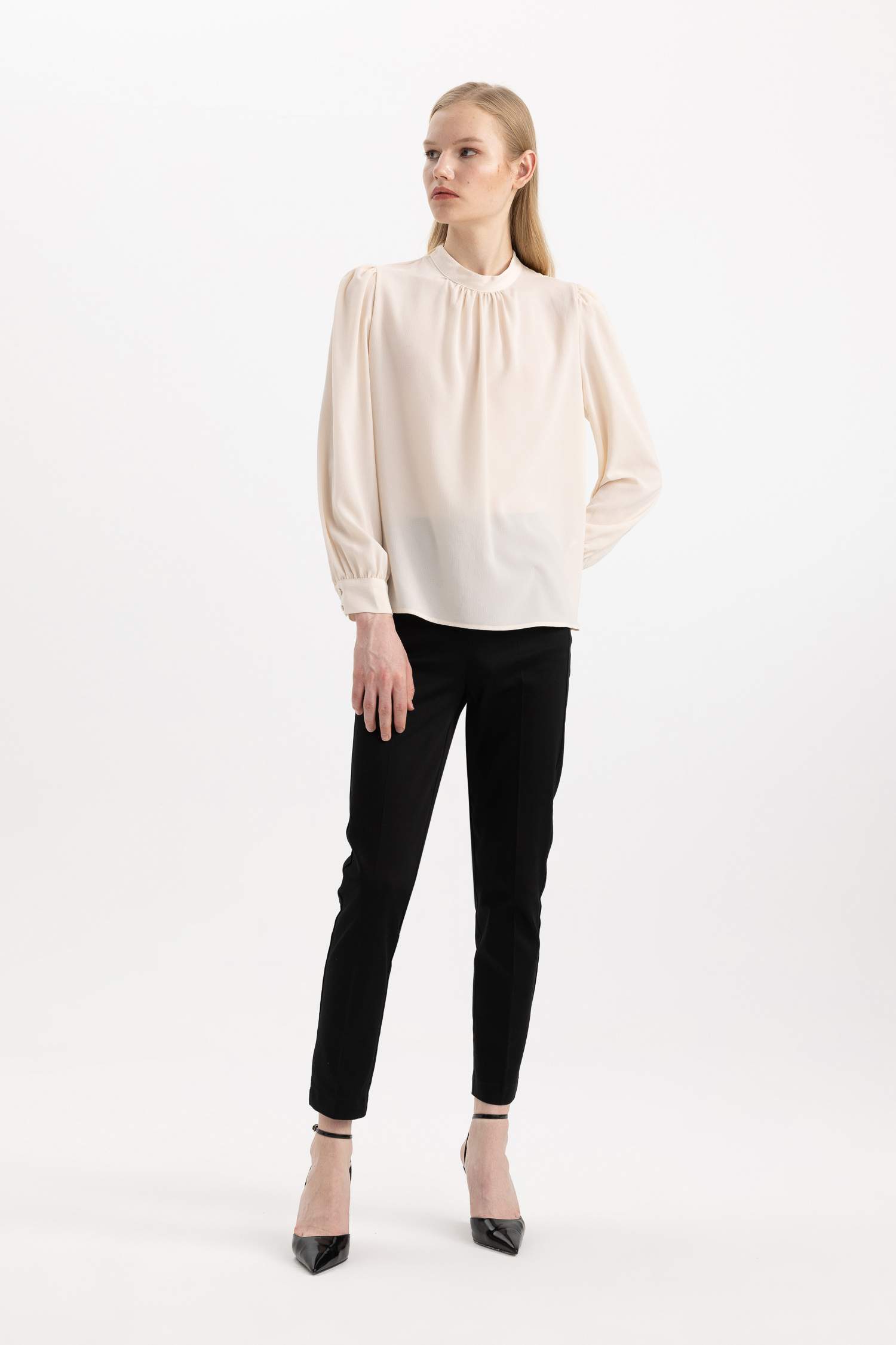 Regular Fit Half Turtleneck Long Sleeve Blouse