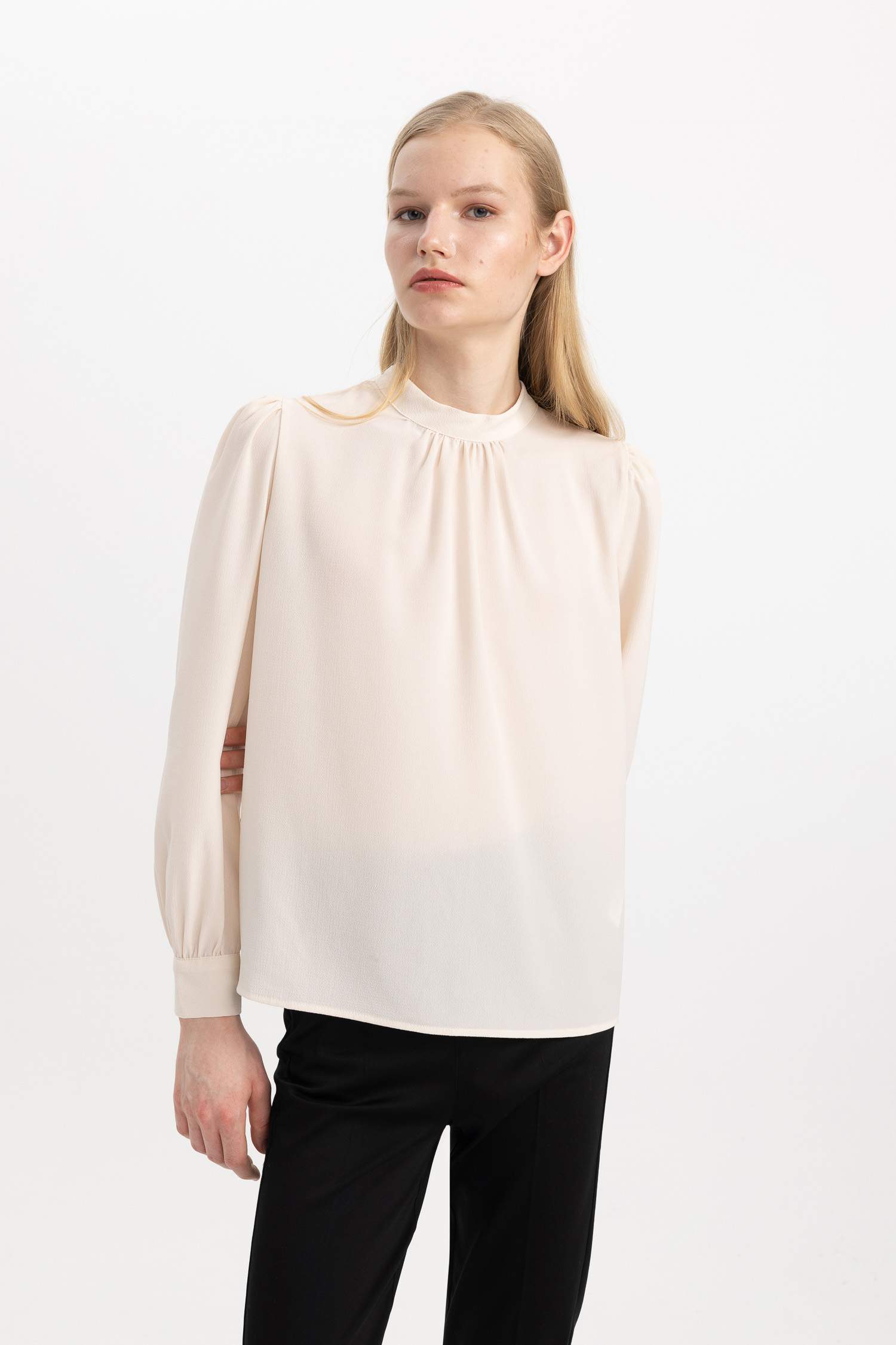 Regular Fit Half Turtleneck Long Sleeve Blouse