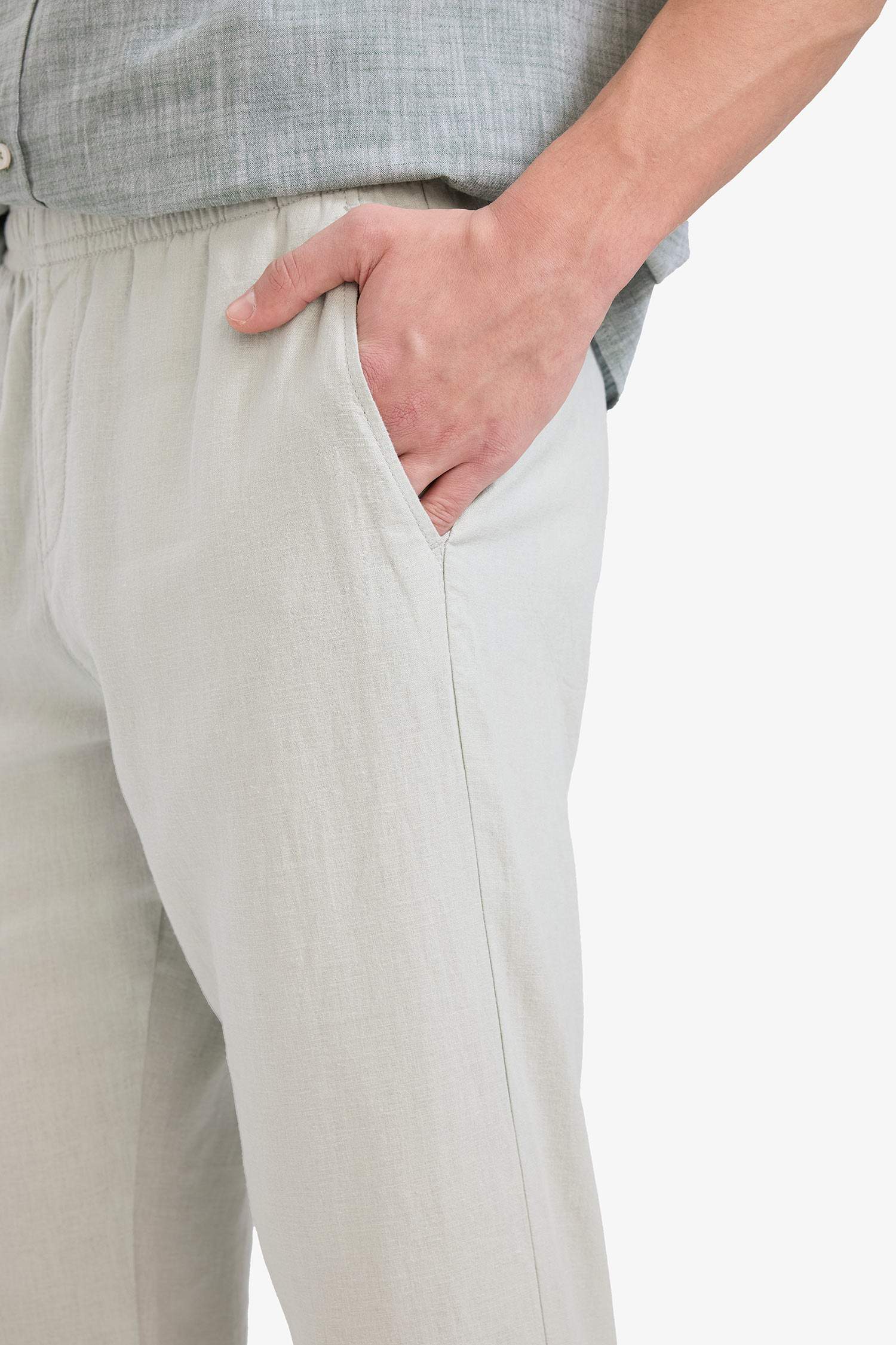 Relax Fit Rahat Kesim Dar Paça Keten Karışımlı Yazlık Pantolon