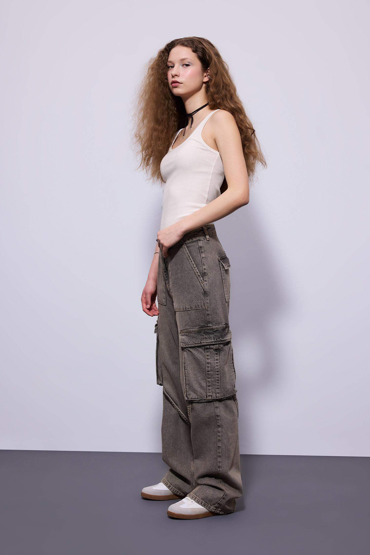 Wide Leg Cargo High Waist Long Jeans