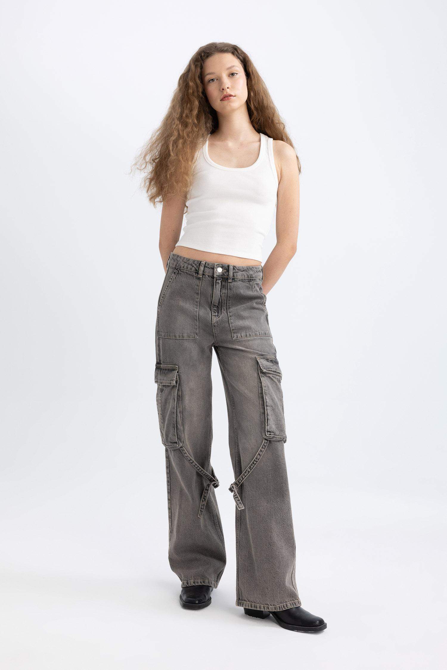 Wide Leg Cargo High Waist Long Jeans