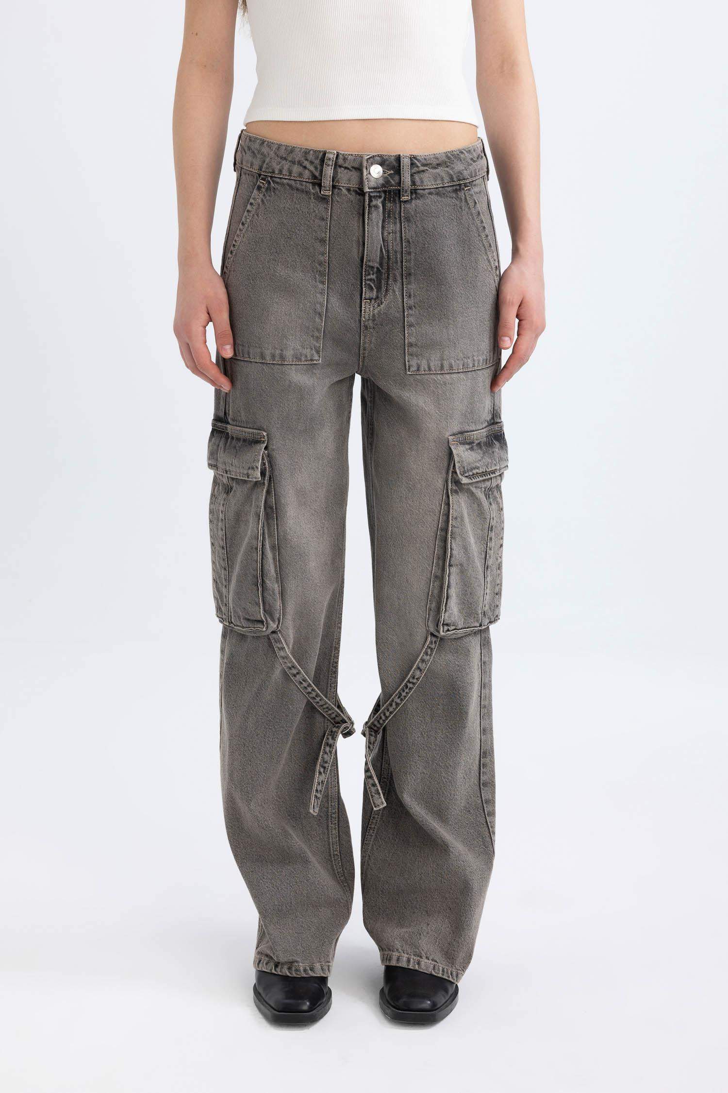 Wide Leg Cargo High Waist Long Jeans