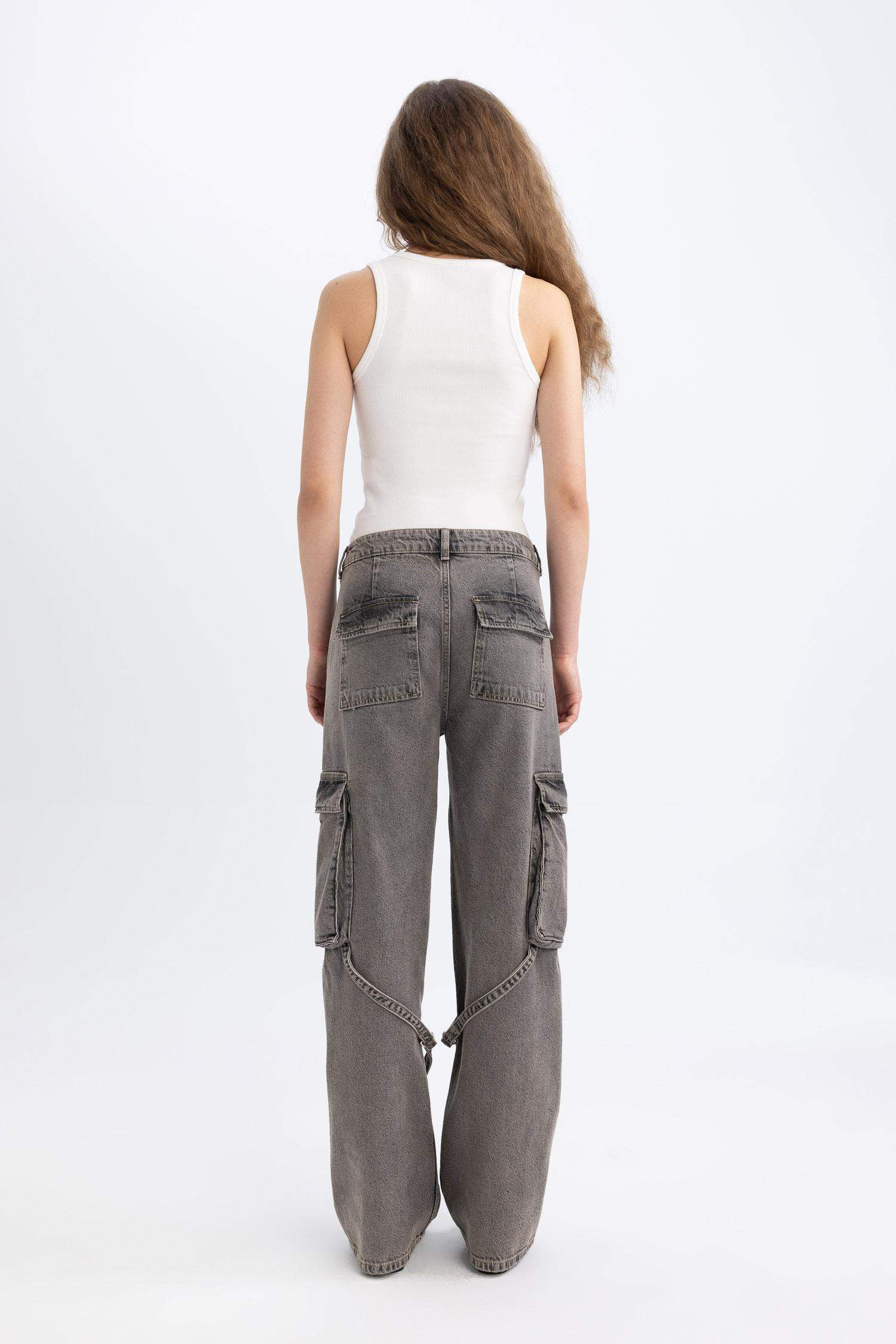 Wide Leg Cargo High Waist Long Jeans