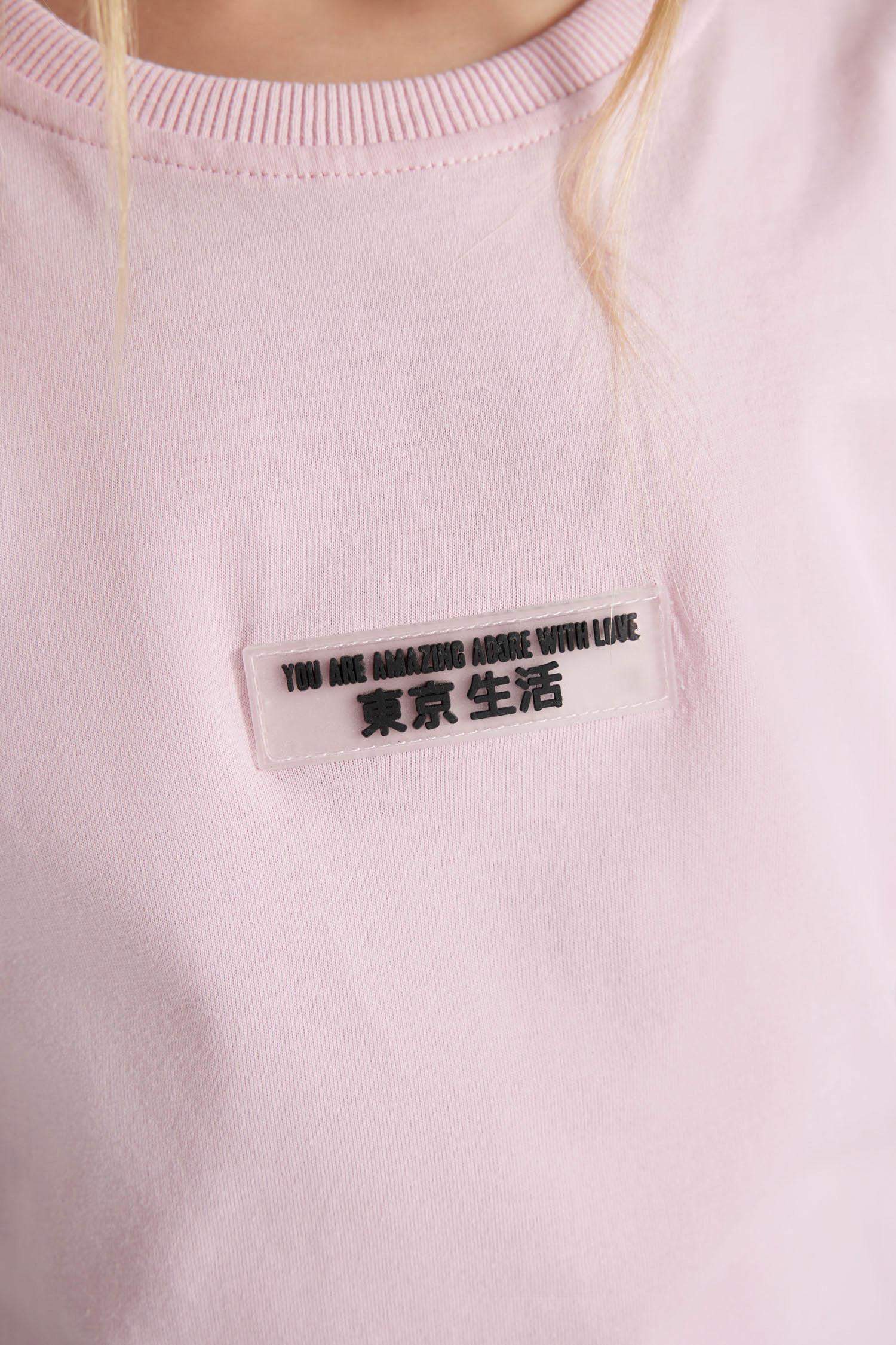 Kız Çocuk Oversize Geniş Kalıp Bisiklet Yaka Baskılı Kısa Kollu Tişört