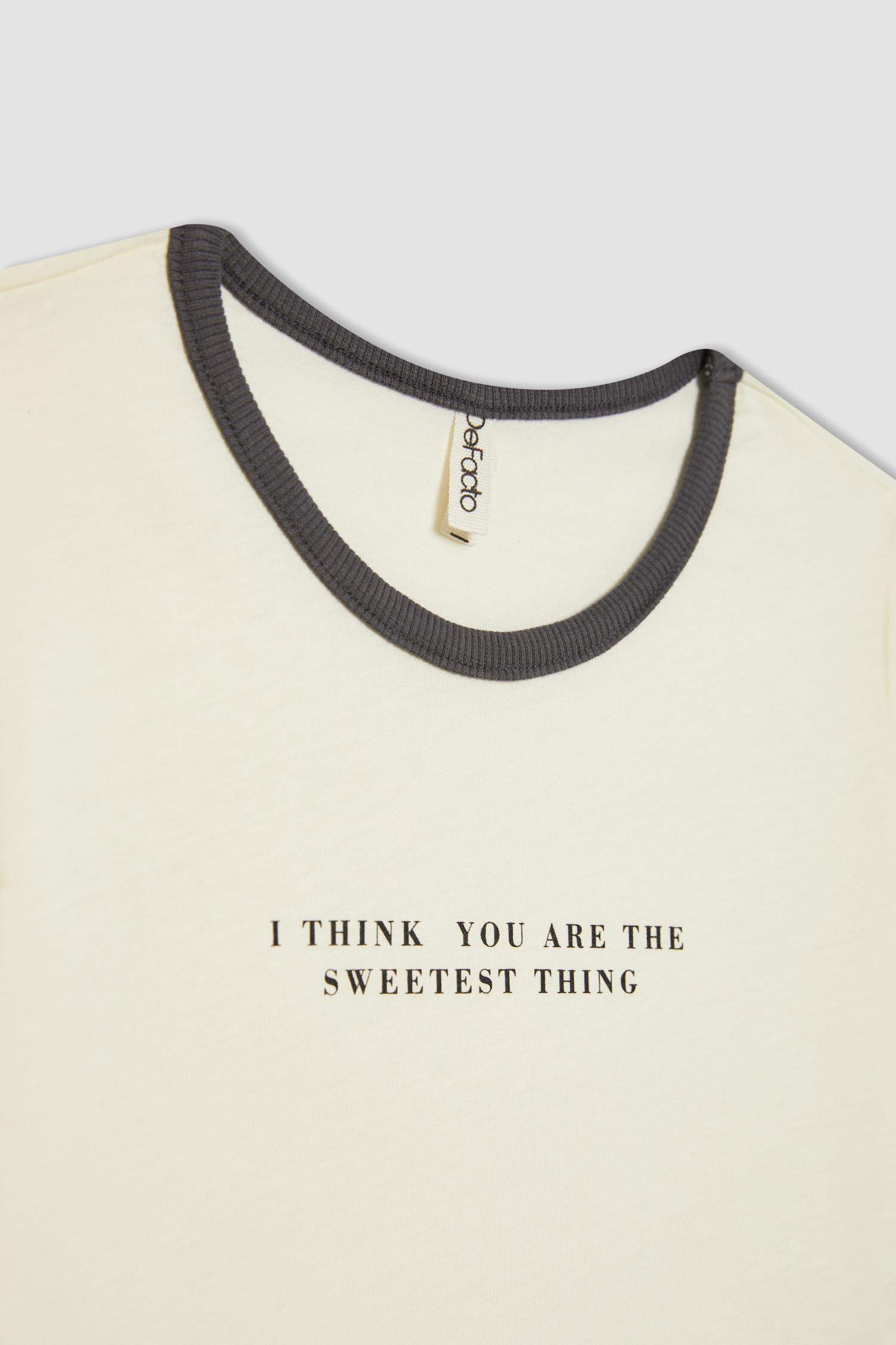 Kız Çocuk Bisiklet Yaka Crop Baskılı Kısa Kollu Tişört