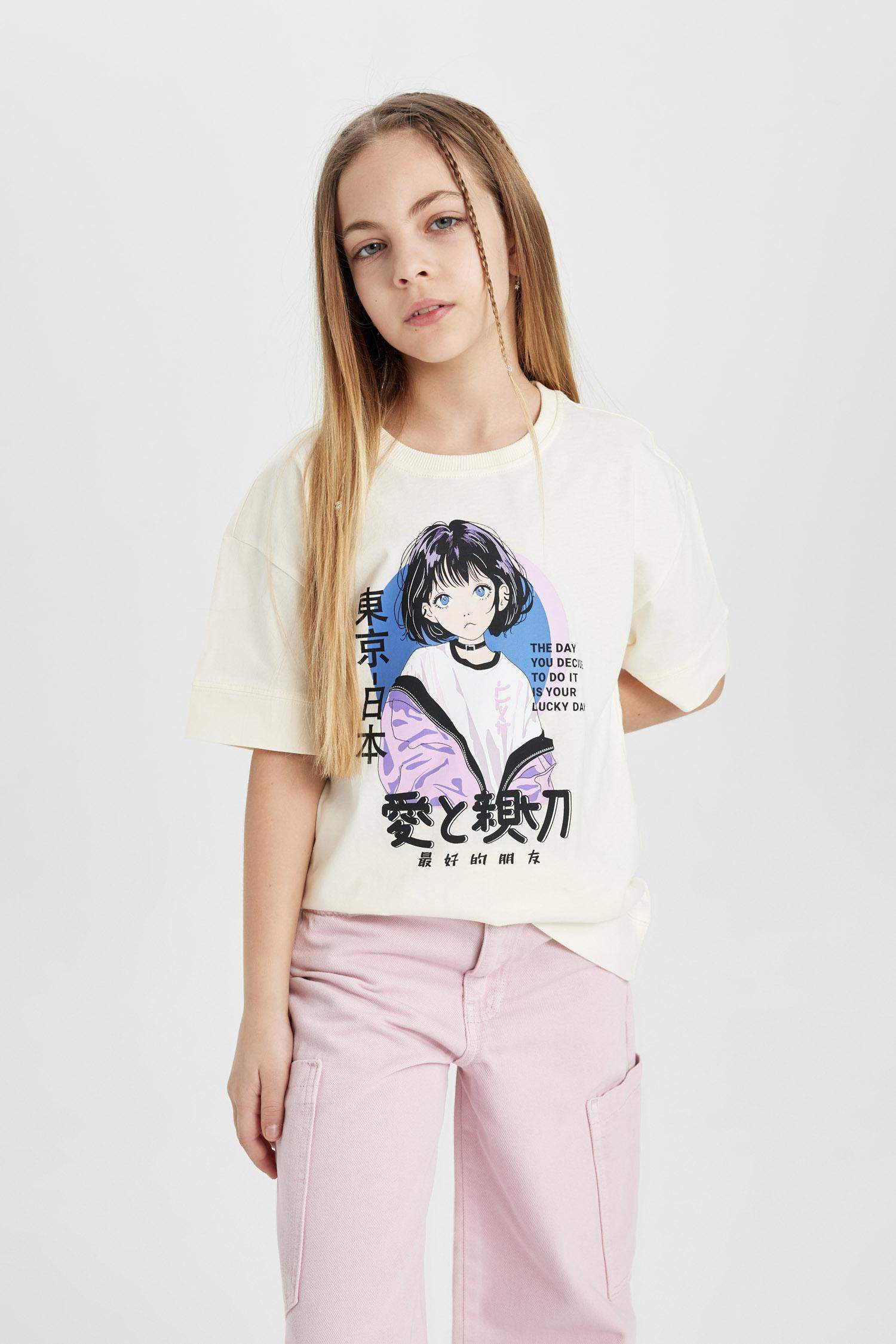 Girl Oversize Fit Printed Short Sleeve T-Shirt