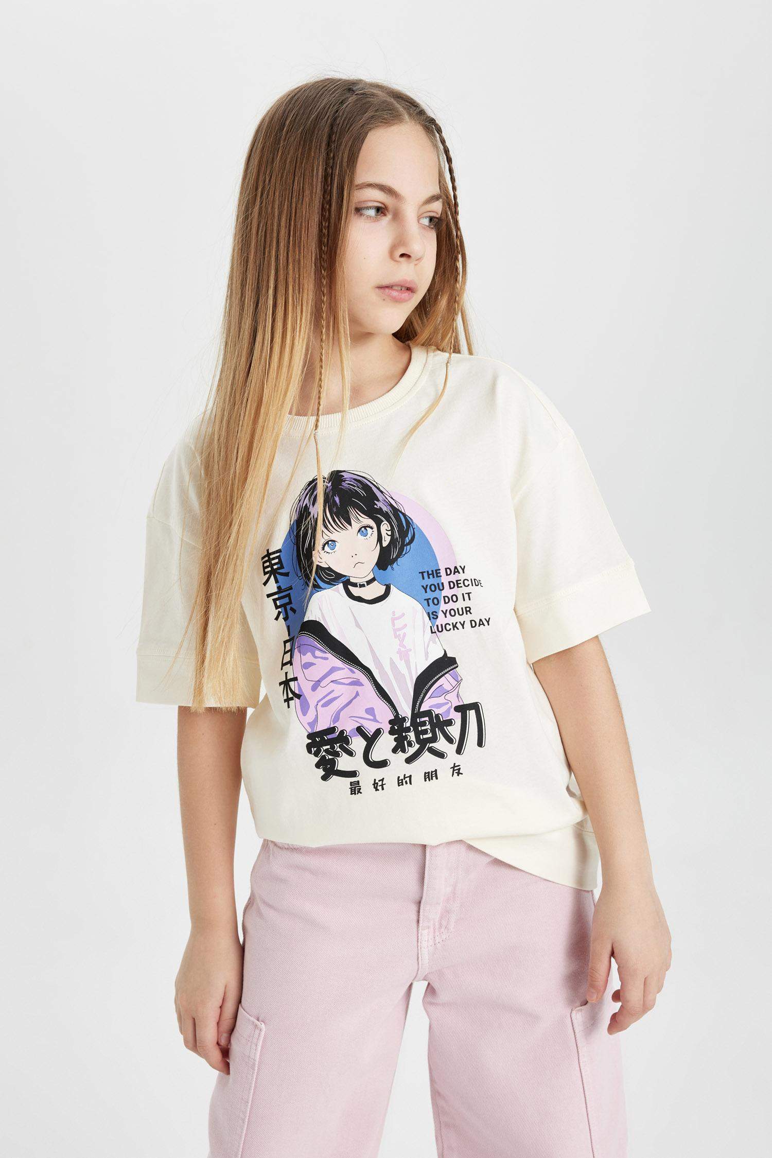 Girl Oversize Fit Printed Short Sleeve T-Shirt