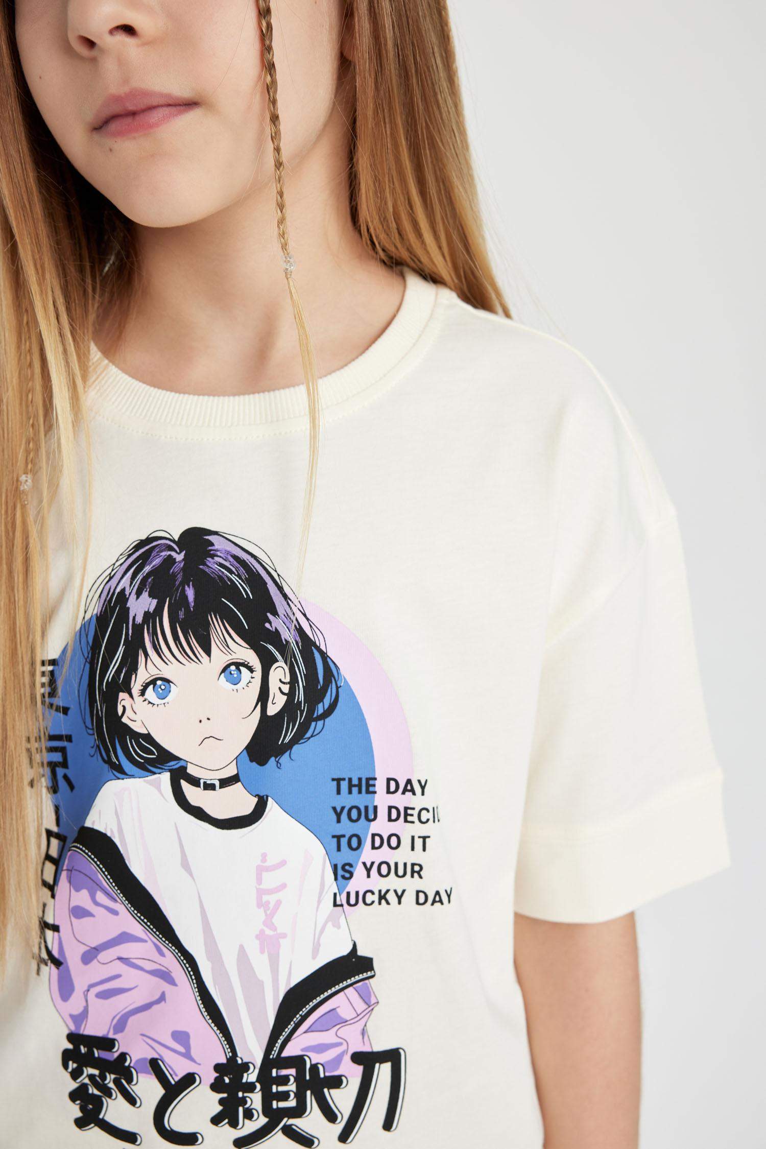 Girl Oversize Fit Printed Short Sleeve T-Shirt