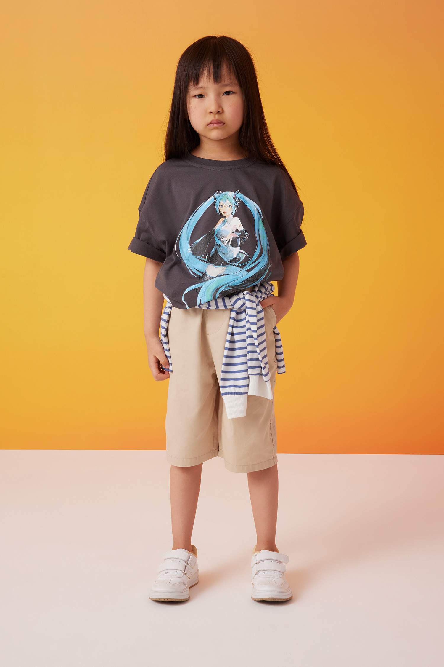 Hatsune Miku Oversize Geniş Kalıp Bisiklet Yaka Kısa Kollu Tişört Kız Çocuk