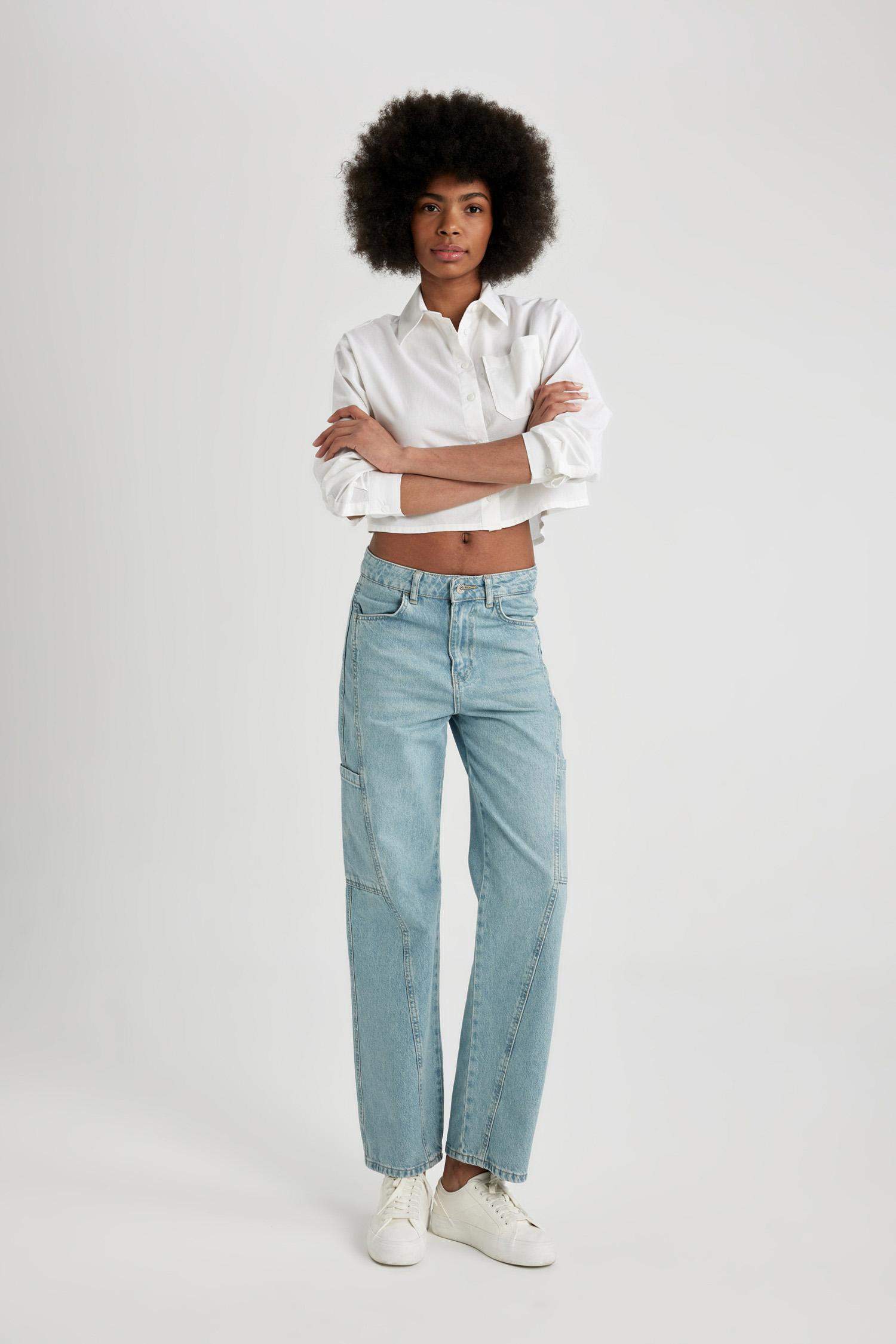 بنطلون جينز وايد ليج برجل واسع وخصر عالي