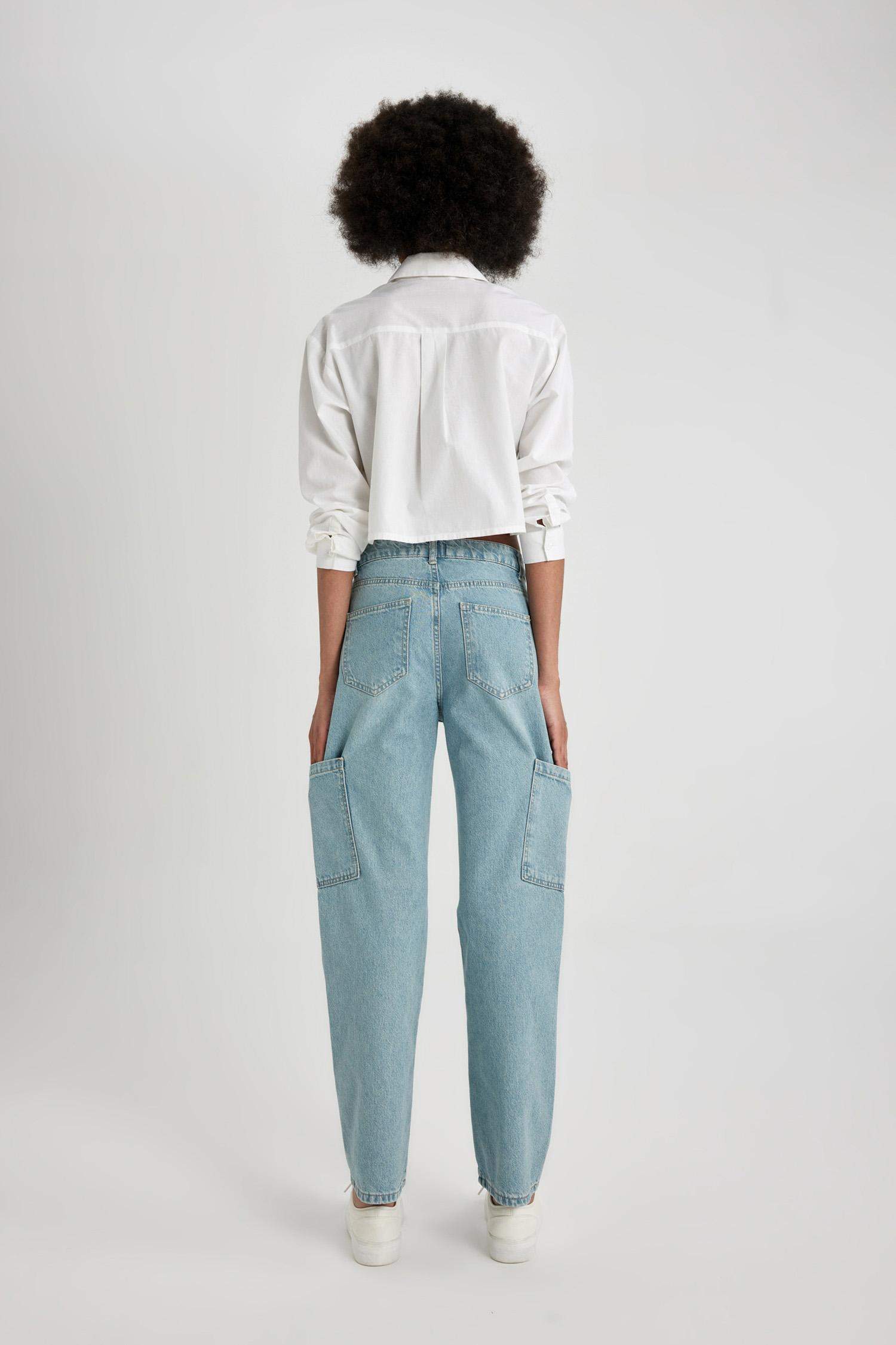 بنطلون جينز وايد ليج برجل واسع وخصر عالي