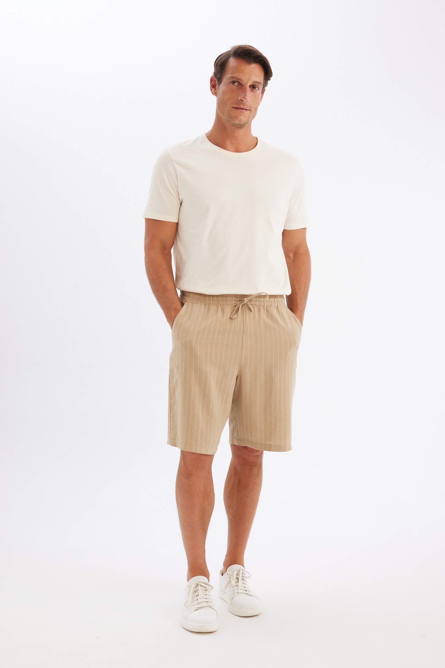 Relax Fit Linen Blend Bermuda Shorts