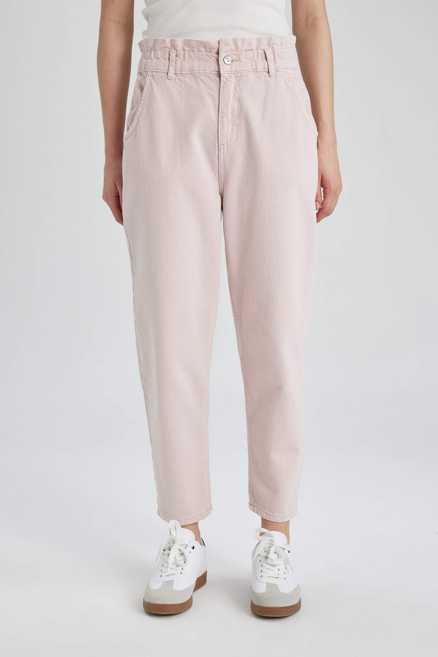 Paperbag Yüksek Bel Rahat Kesim Hafif Düz Paça Bilek Boy Jean Pantolon