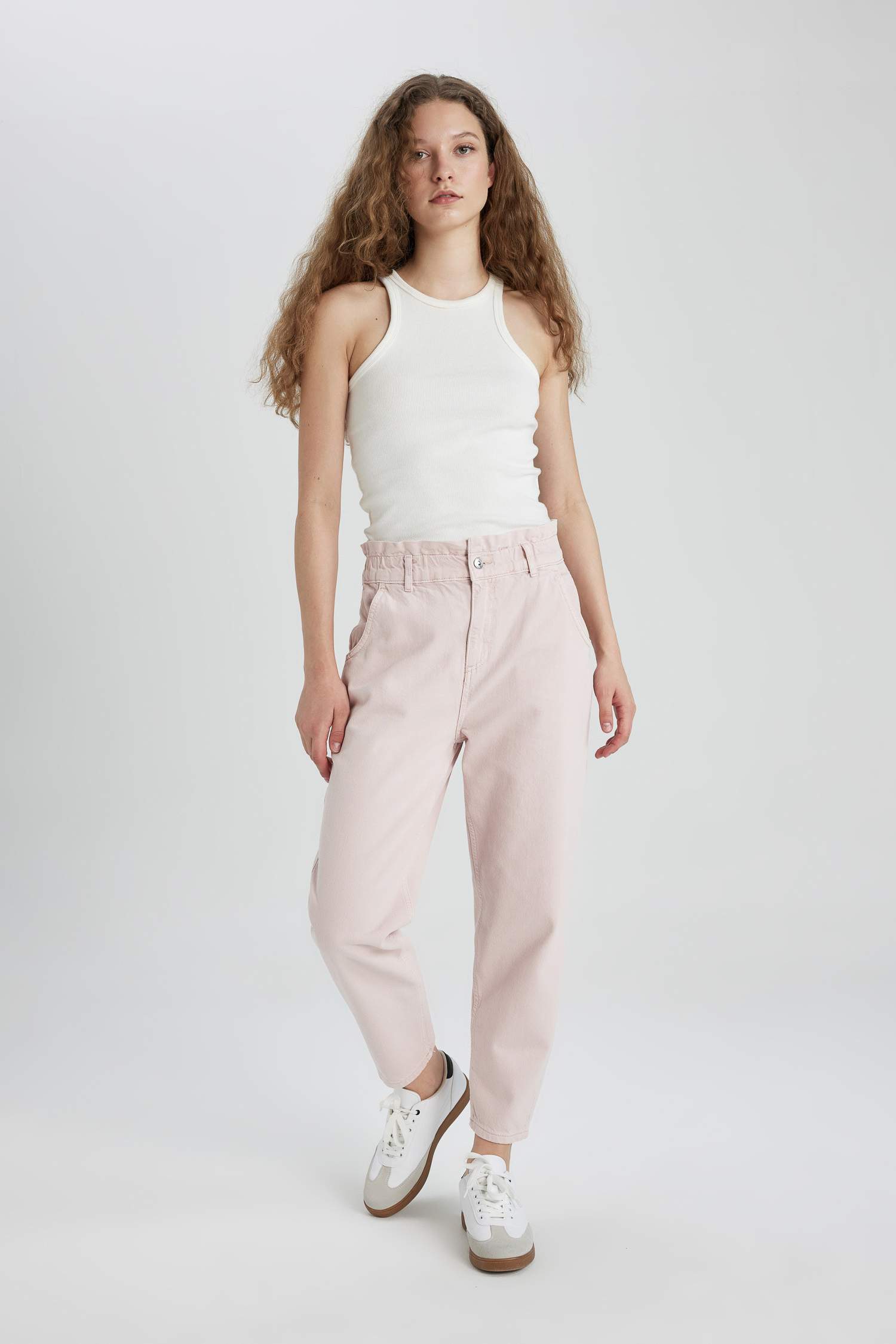 Paperbag Yüksek Bel Rahat Kesim Hafif Düz Paça Bilek Boy Jean Pantolon