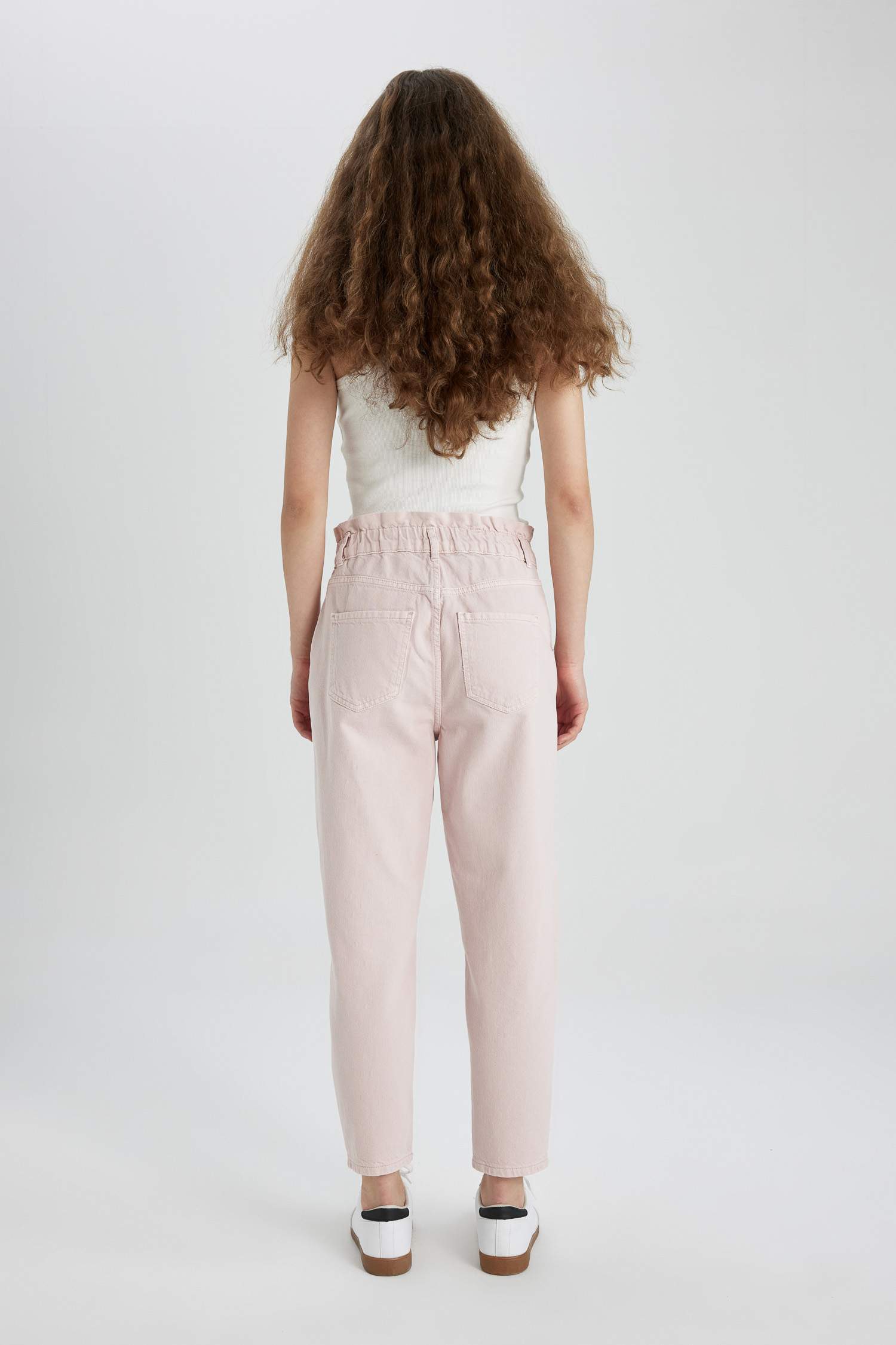 Paperbag Yüksek Bel Rahat Kesim Hafif Düz Paça Bilek Boy Jean Pantolon