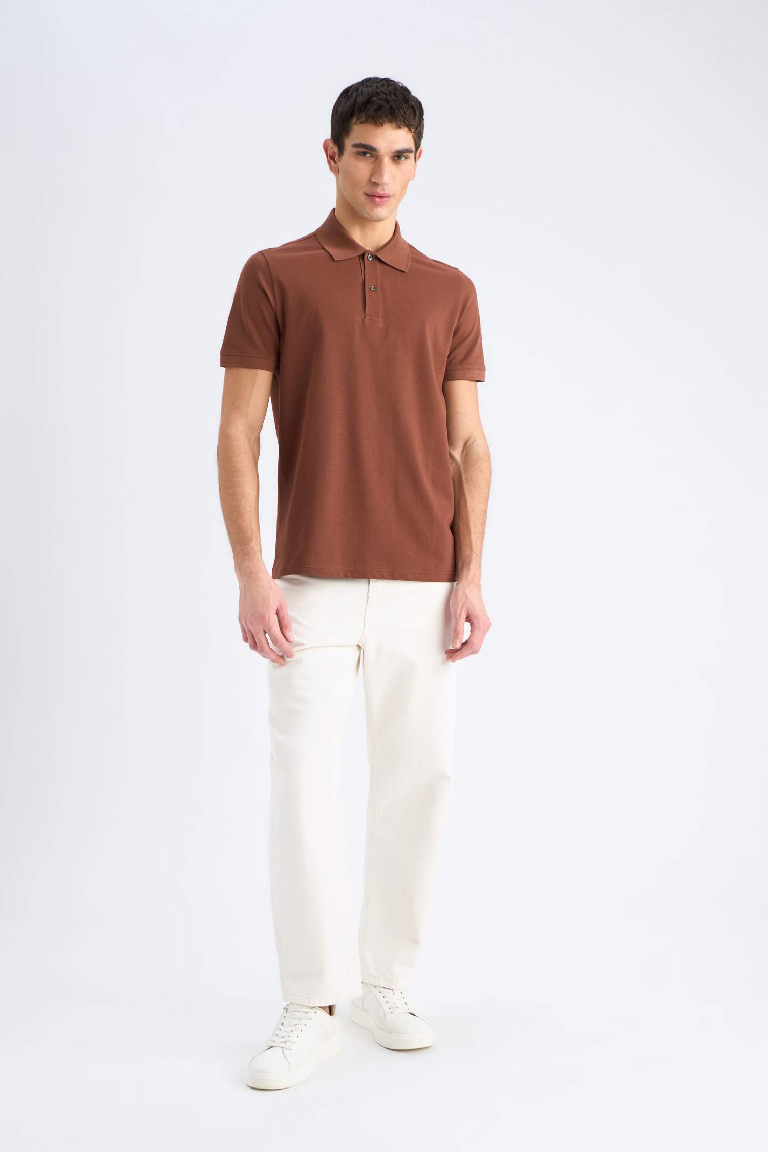 %100 Pamuk Regular Fit Polo Yaka Kısa Kollu Basic Düz Pike Kumaş Tişört