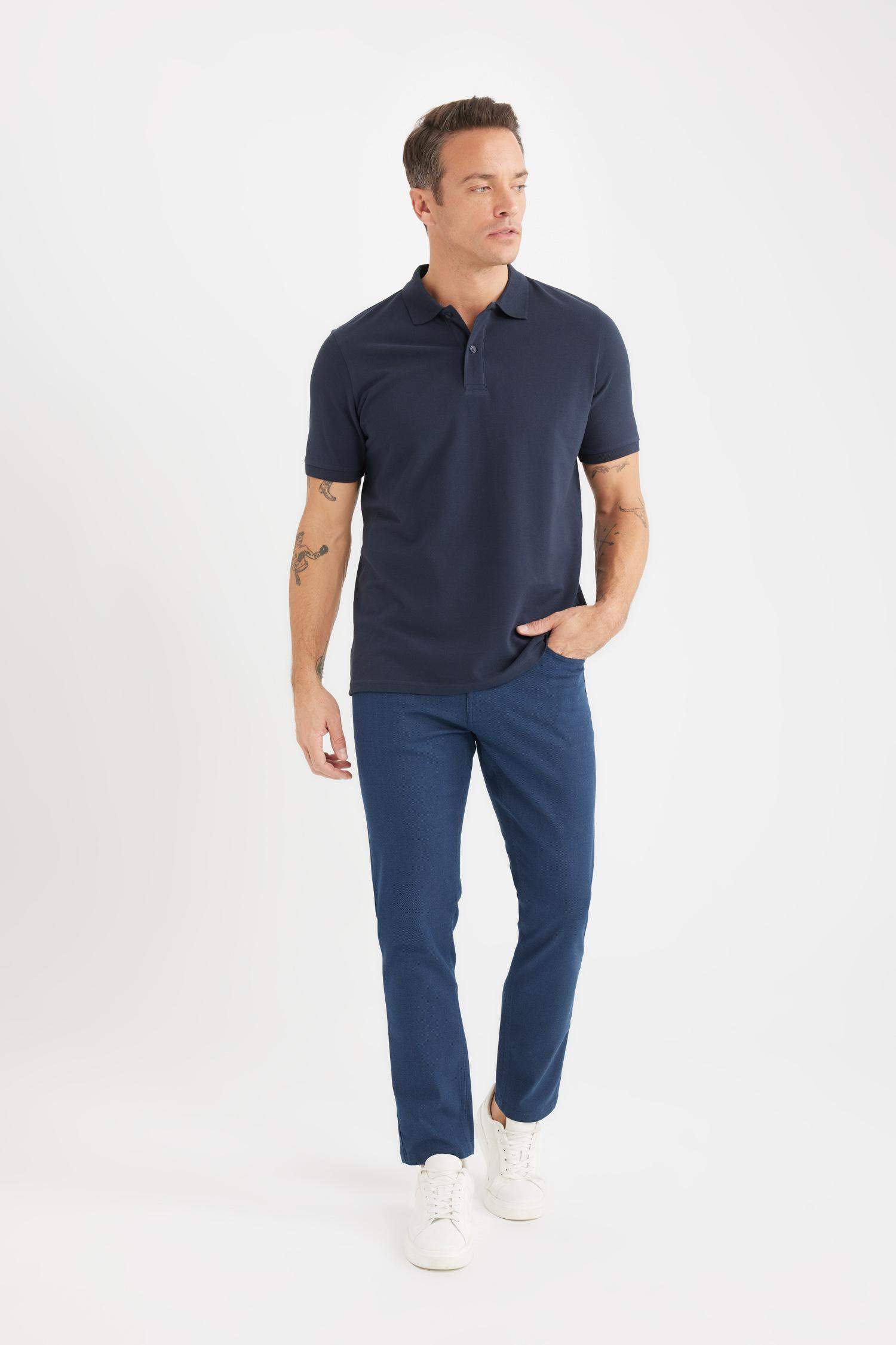 %100 Pamuk Regular Fit Polo Yaka Kısa Kollu Basic Düz Pike Kumaş Tişört