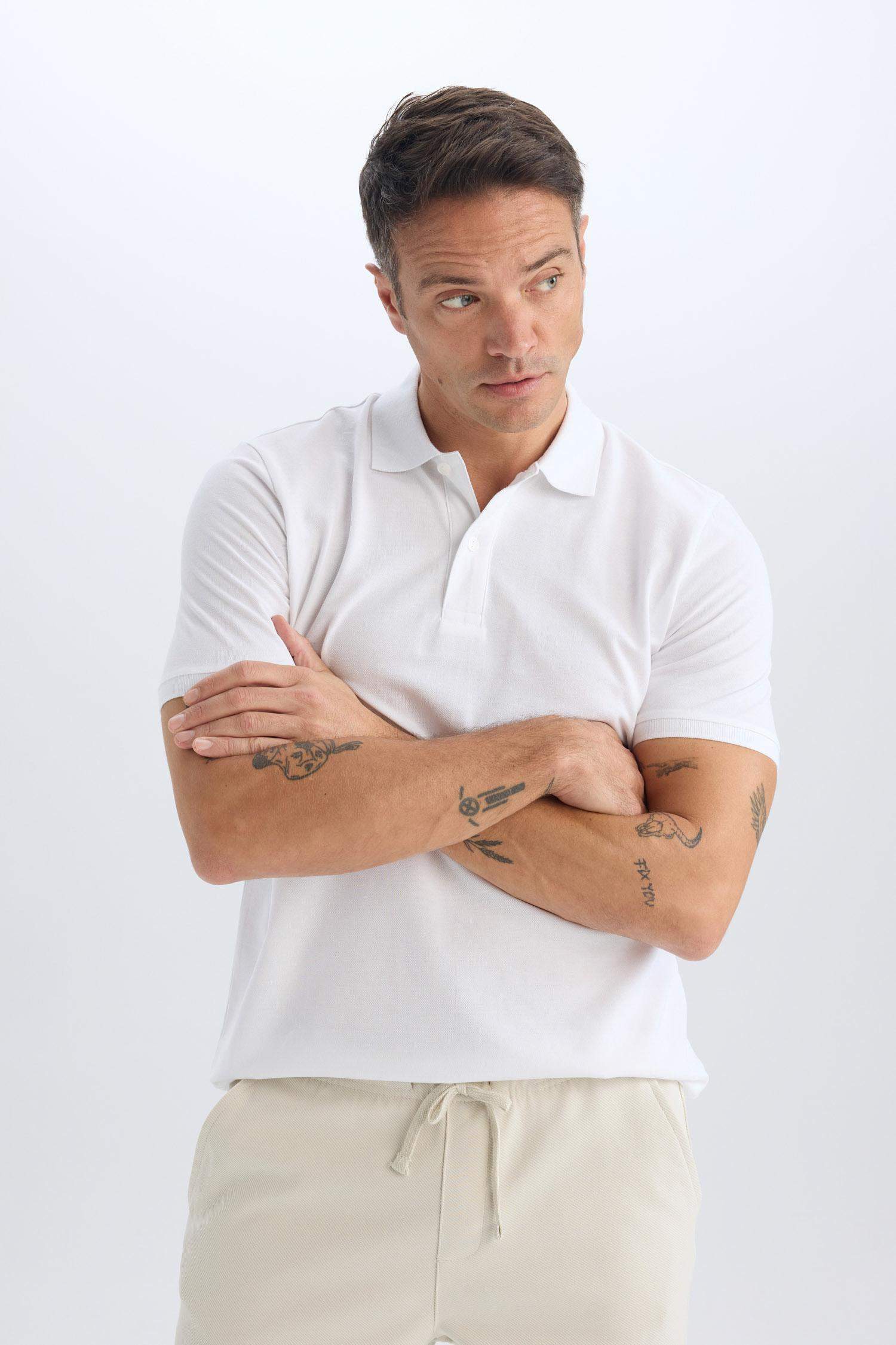 %100 Pamuk Regular Fit Polo Yaka Kısa Kollu Basic Düz Pike Kumaş Tişört