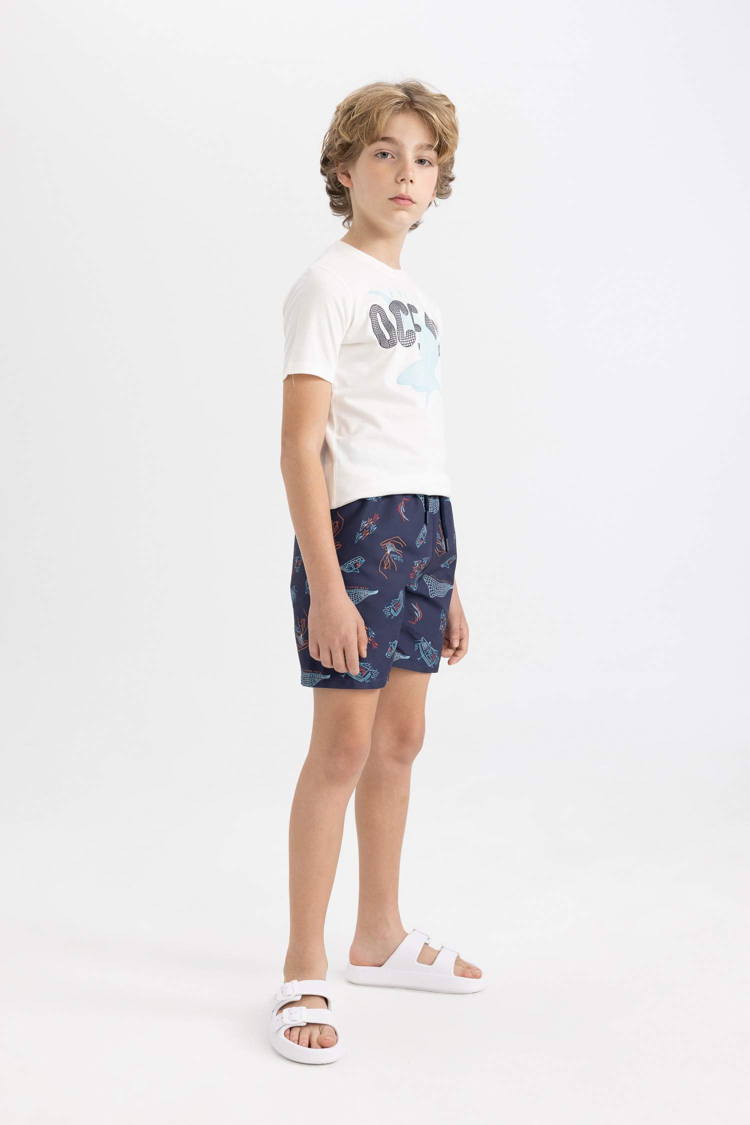Erkek Çocuk 2'li Takım Baskılı Kısa Kollu Tişört Deniz Şortu