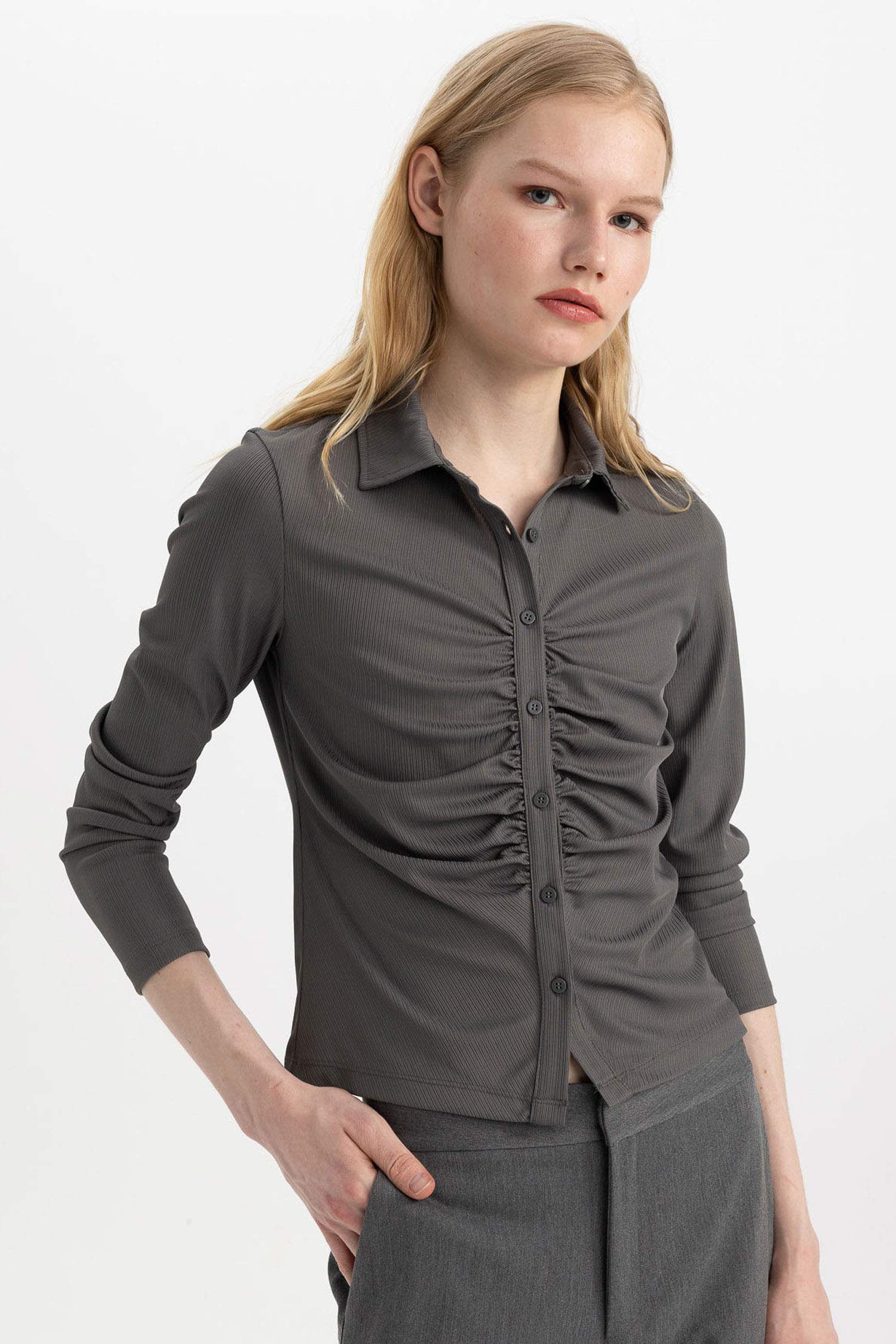 Slim Fit Polo Neck Basic Camisole Long Sleeve T-Shirt