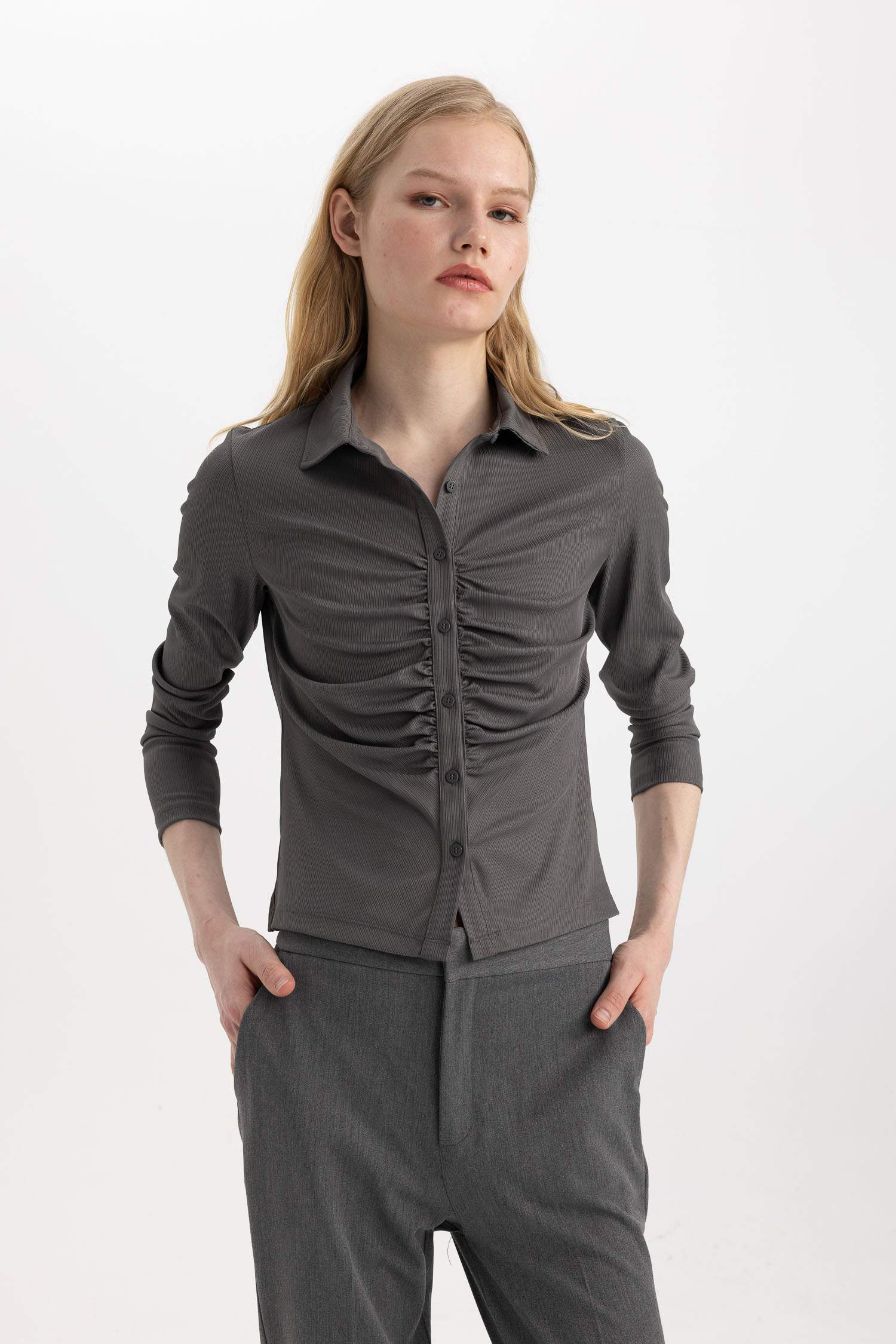 Slim Fit Polo Neck Basic Camisole Long Sleeve T-Shirt