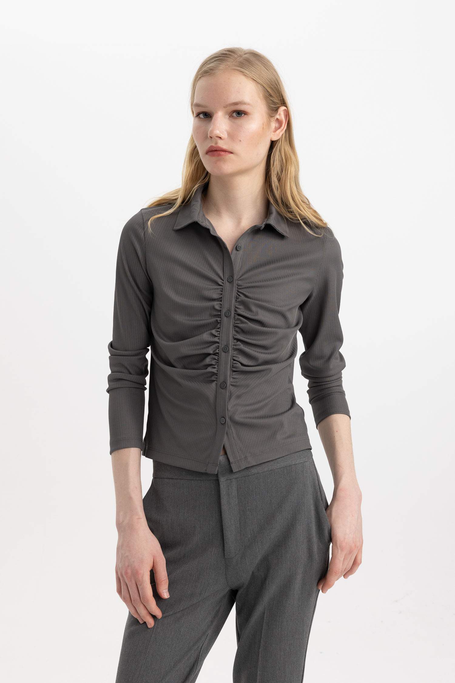 Slim Fit Polo Neck Basic Camisole Long Sleeve T-Shirt