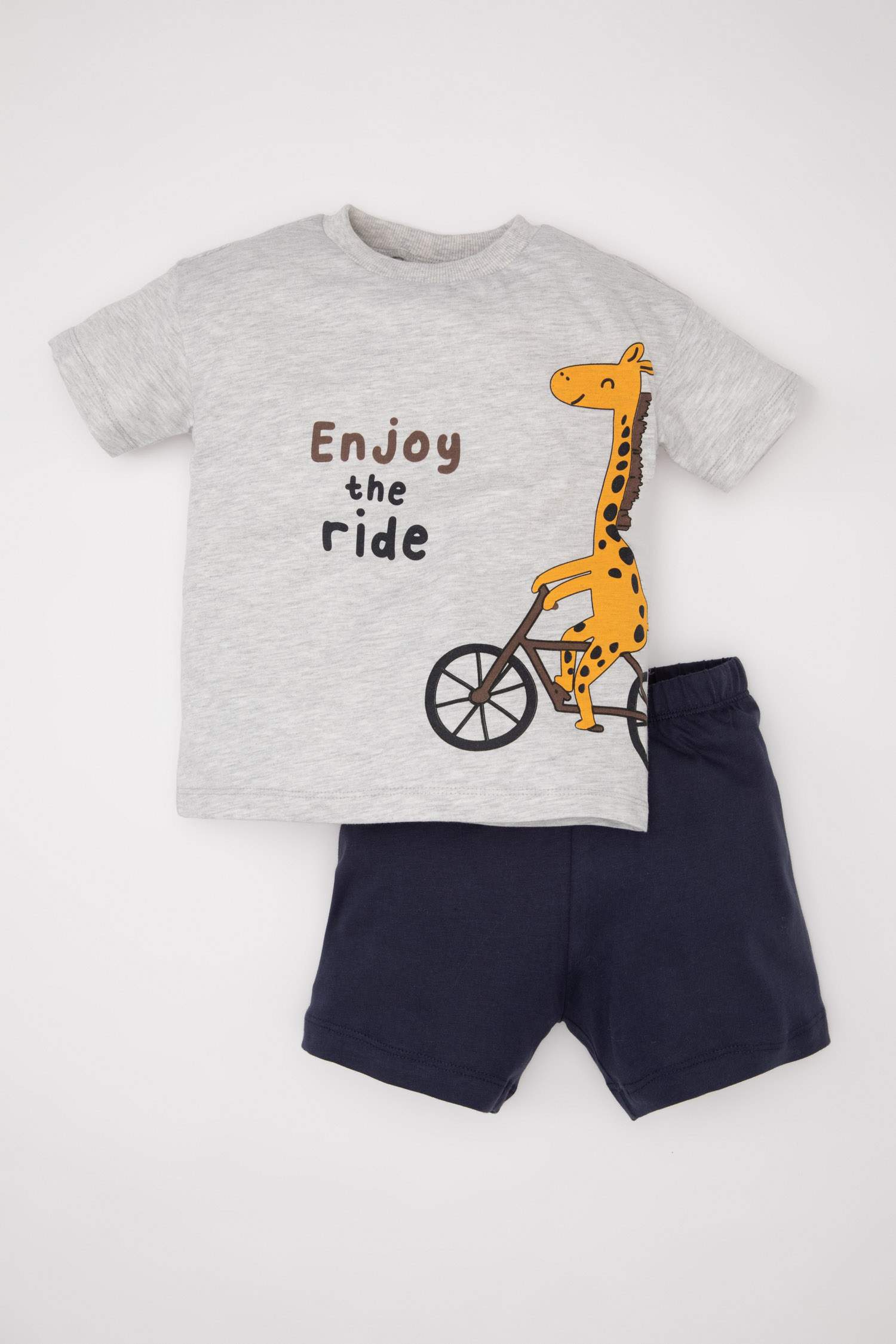 Erkek Bebek 2'li Takım Bisiklet Yaka Baskılı Kısa Kollu Tişört Şort