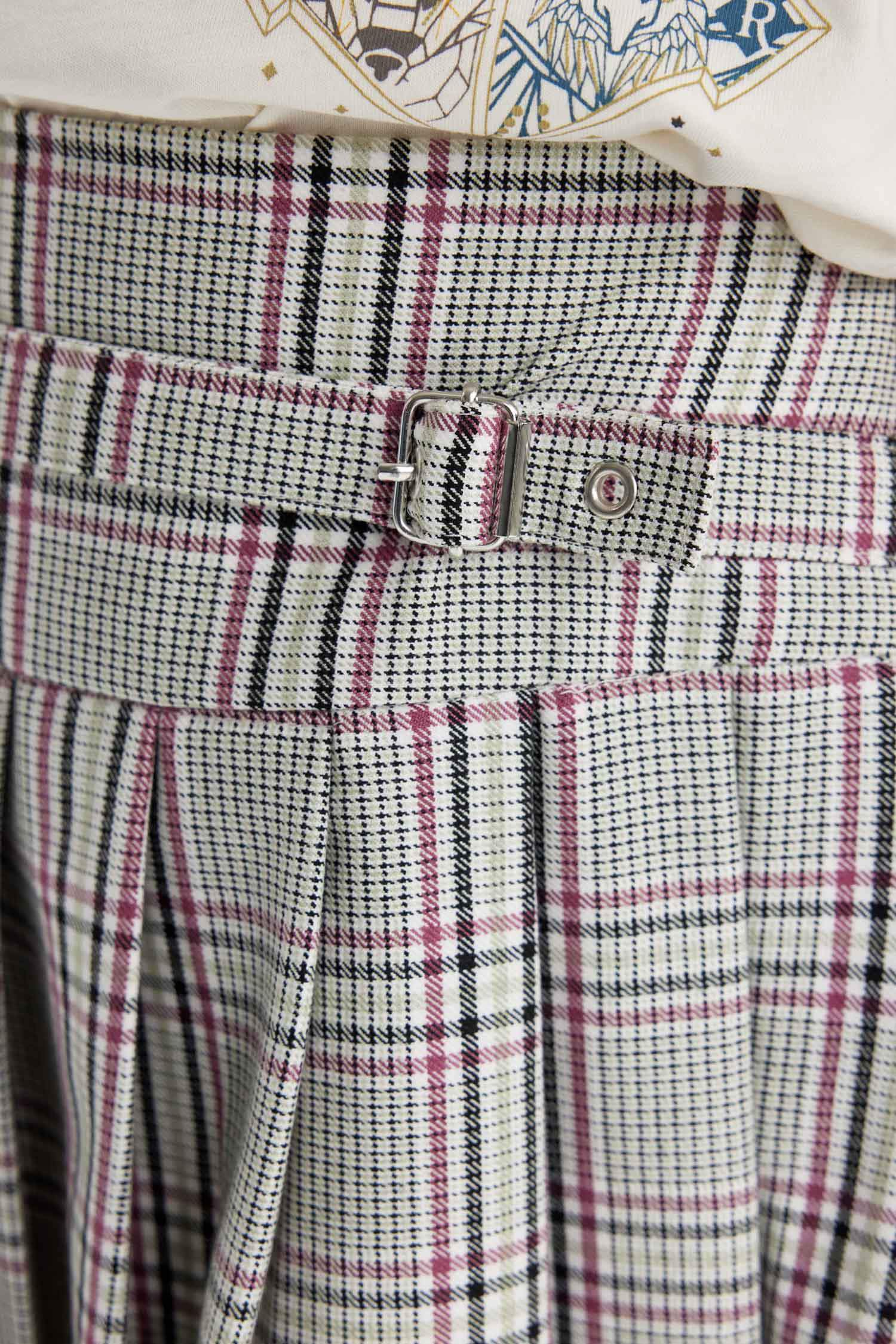 Kız Çocuk Kemer Detaylı Ekose Desenli Etek