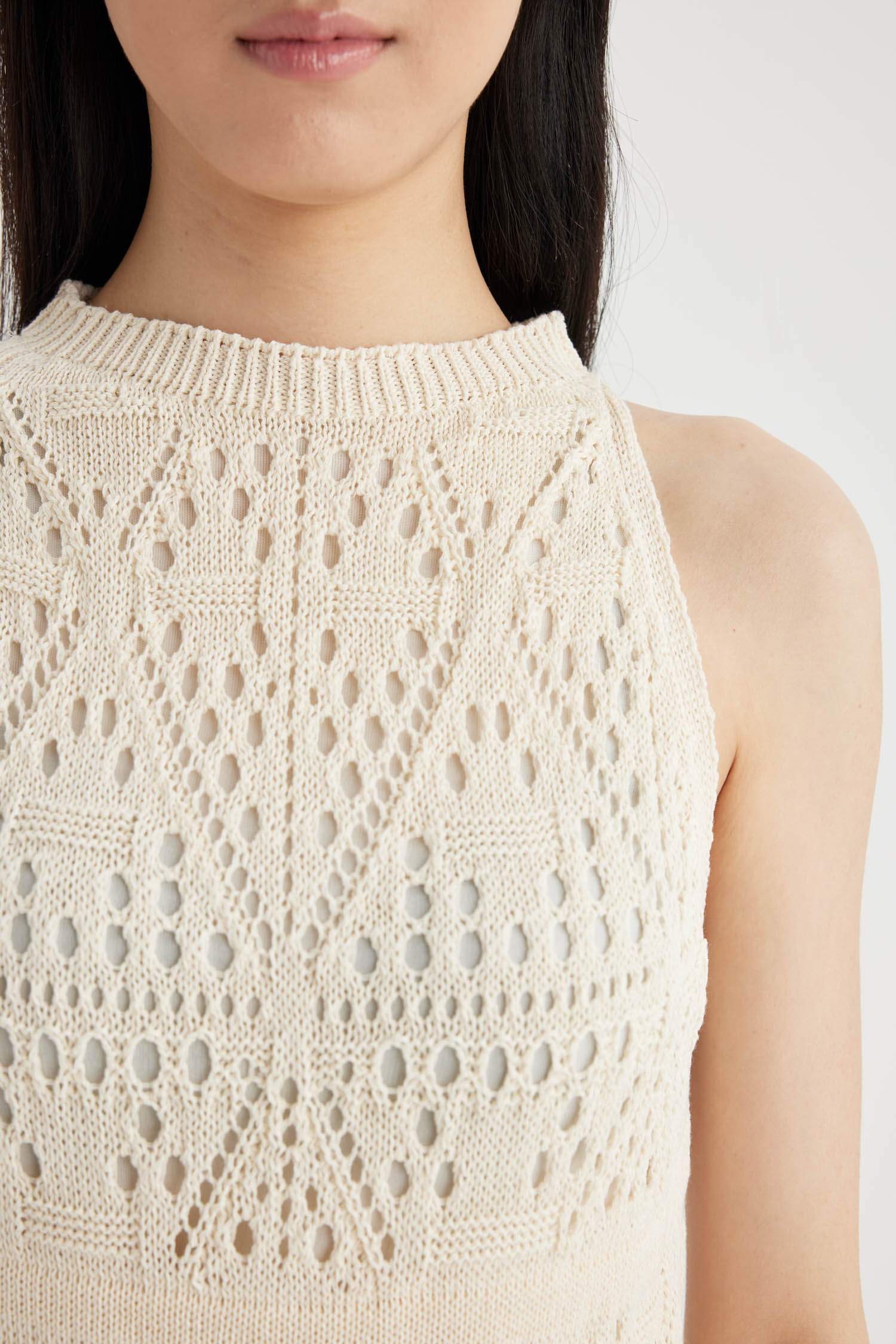 A-Line Halter Neck Crochet Sleeveless Maxi Dress