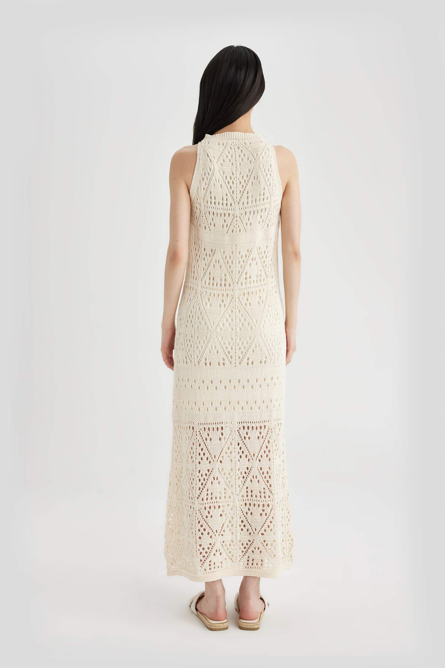 A-Line Halter Neck Crochet Sleeveless Maxi Dress