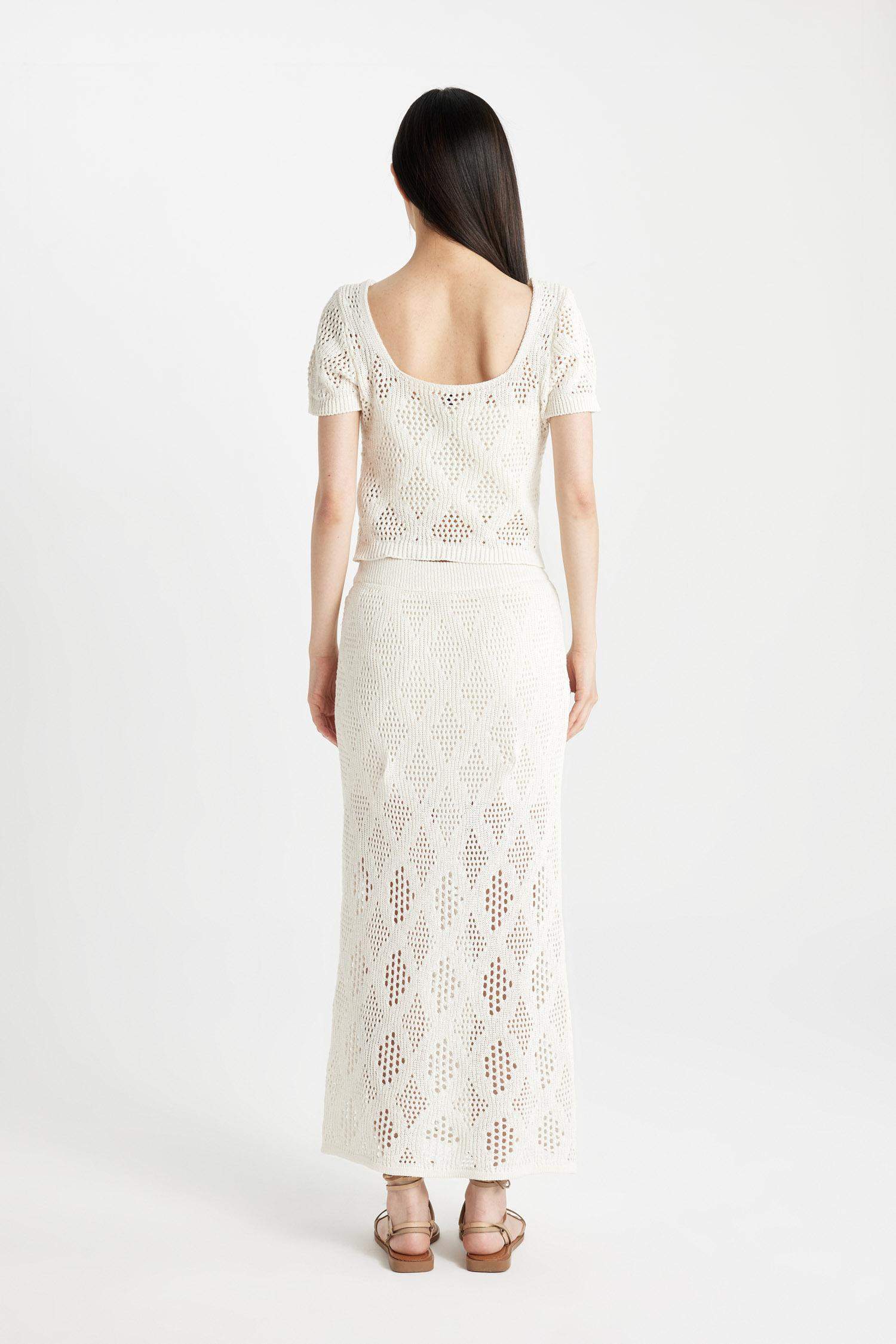 Astarlı Triko Kroşe Maxi Etek