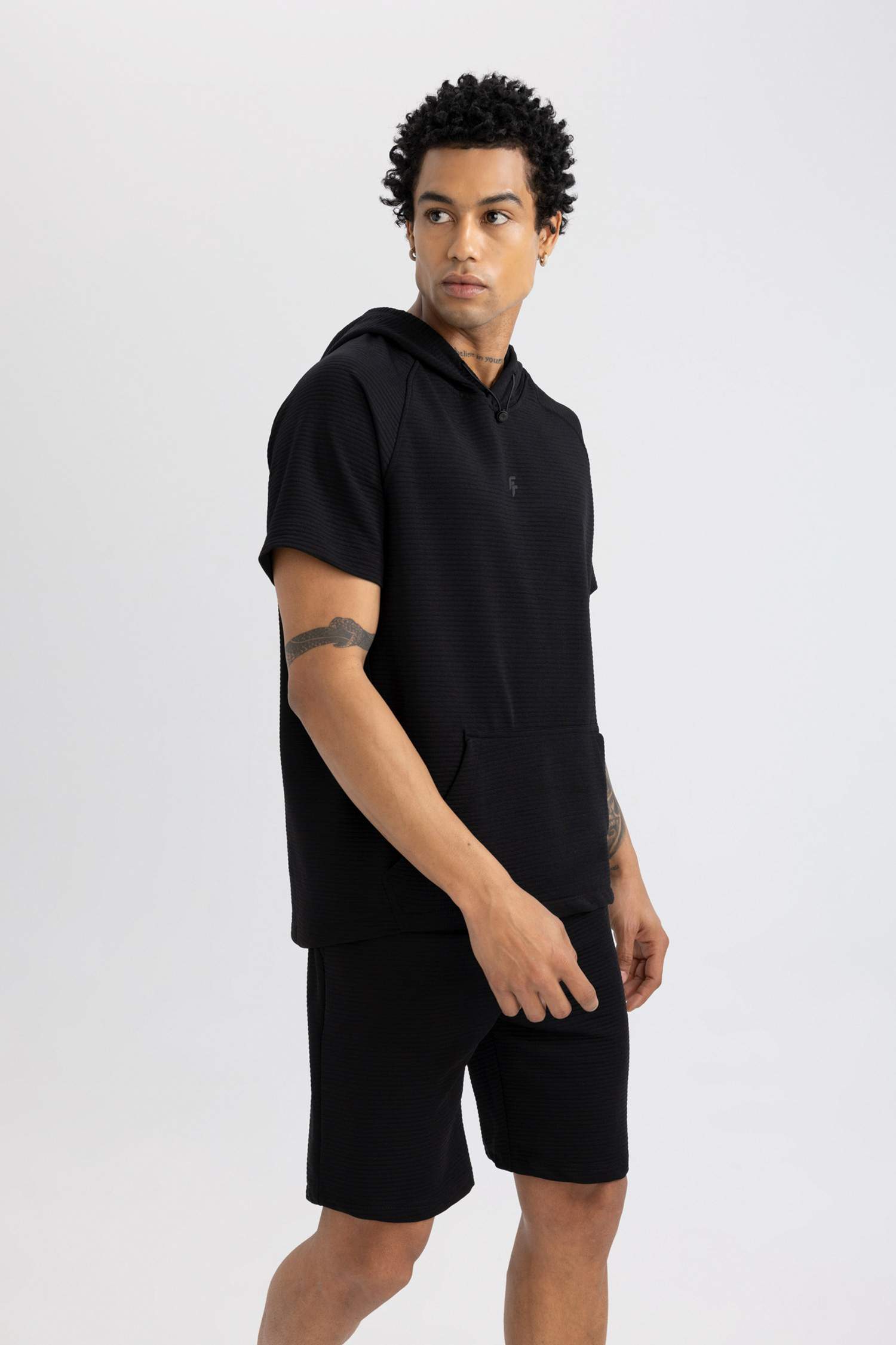 DeFactoFit Standard Fit Hooded Short Sleeve T-Shirt