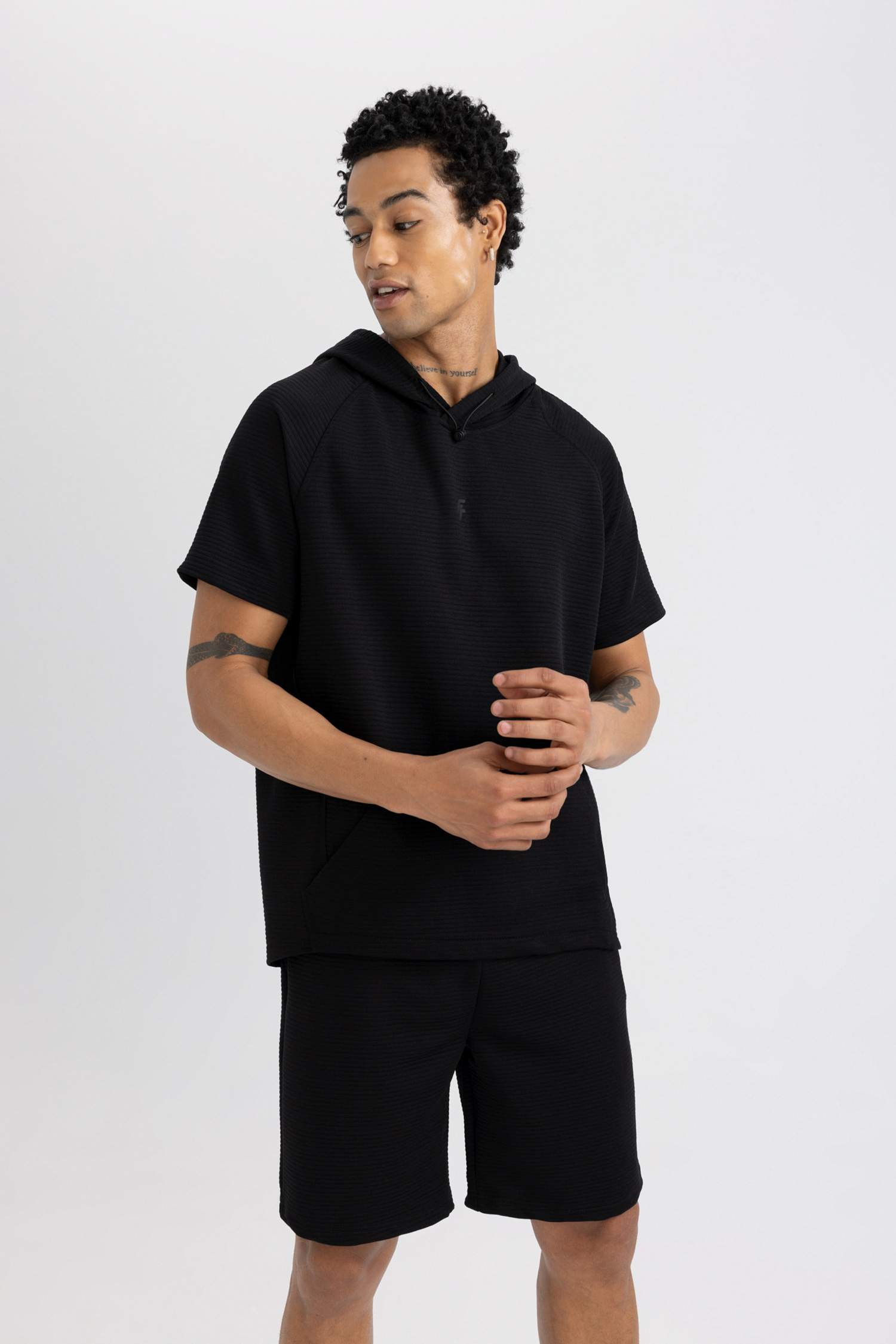 DeFactoFit Standard Fit Hooded Short Sleeve T-Shirt