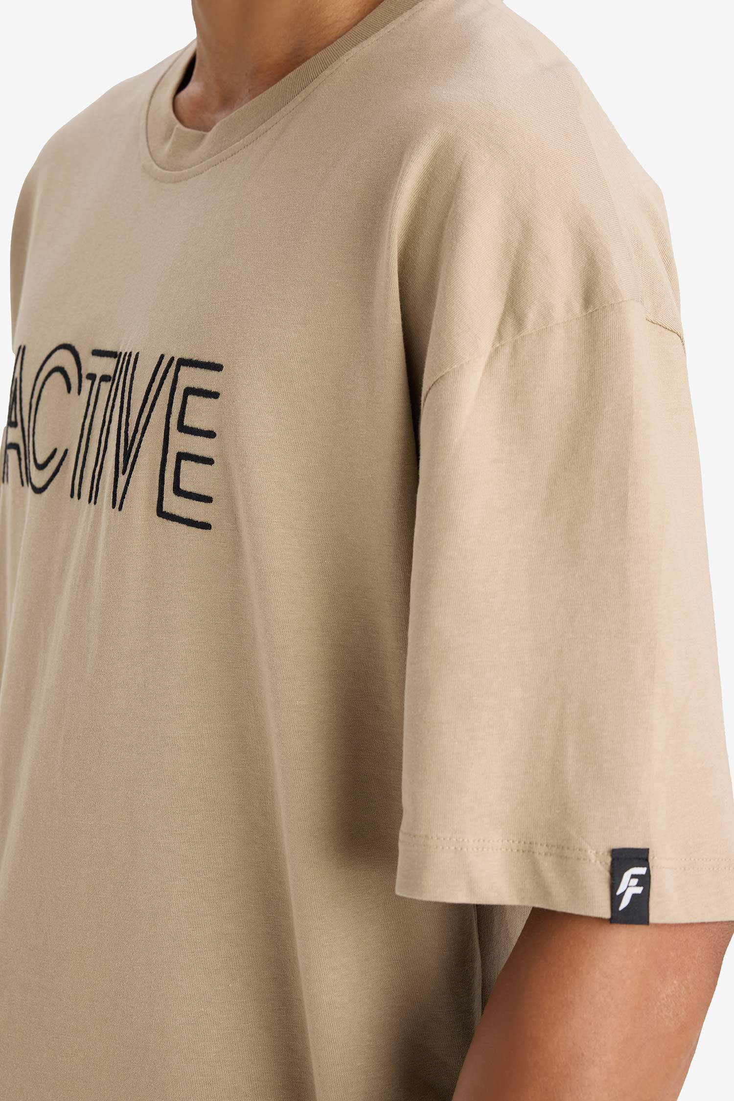 تي شيرت اوفر سايز مطرز بياخة مستديرة من DeFactoFit