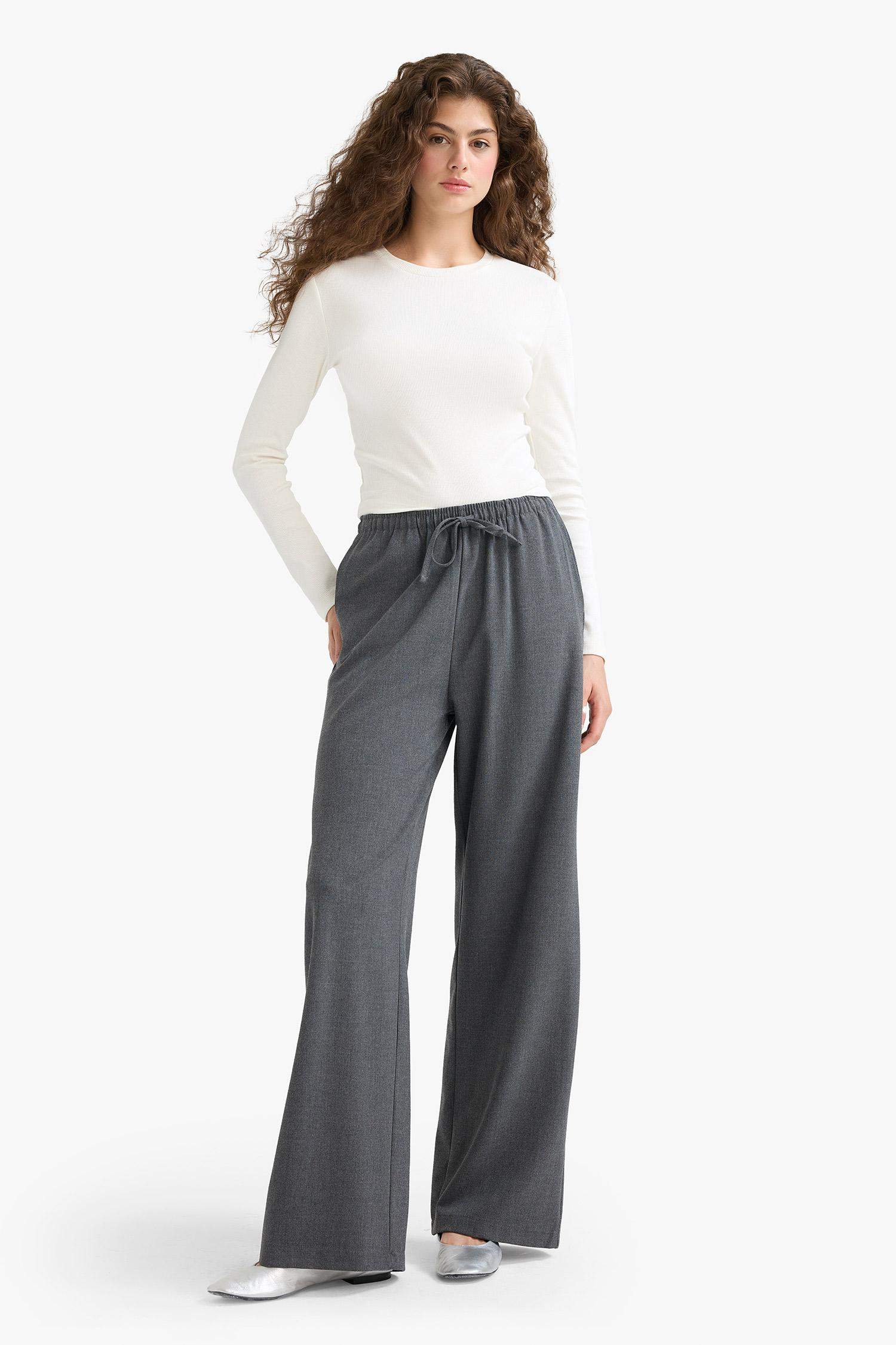 بنطلون وايد ليج برجل واسع وخصر عادي