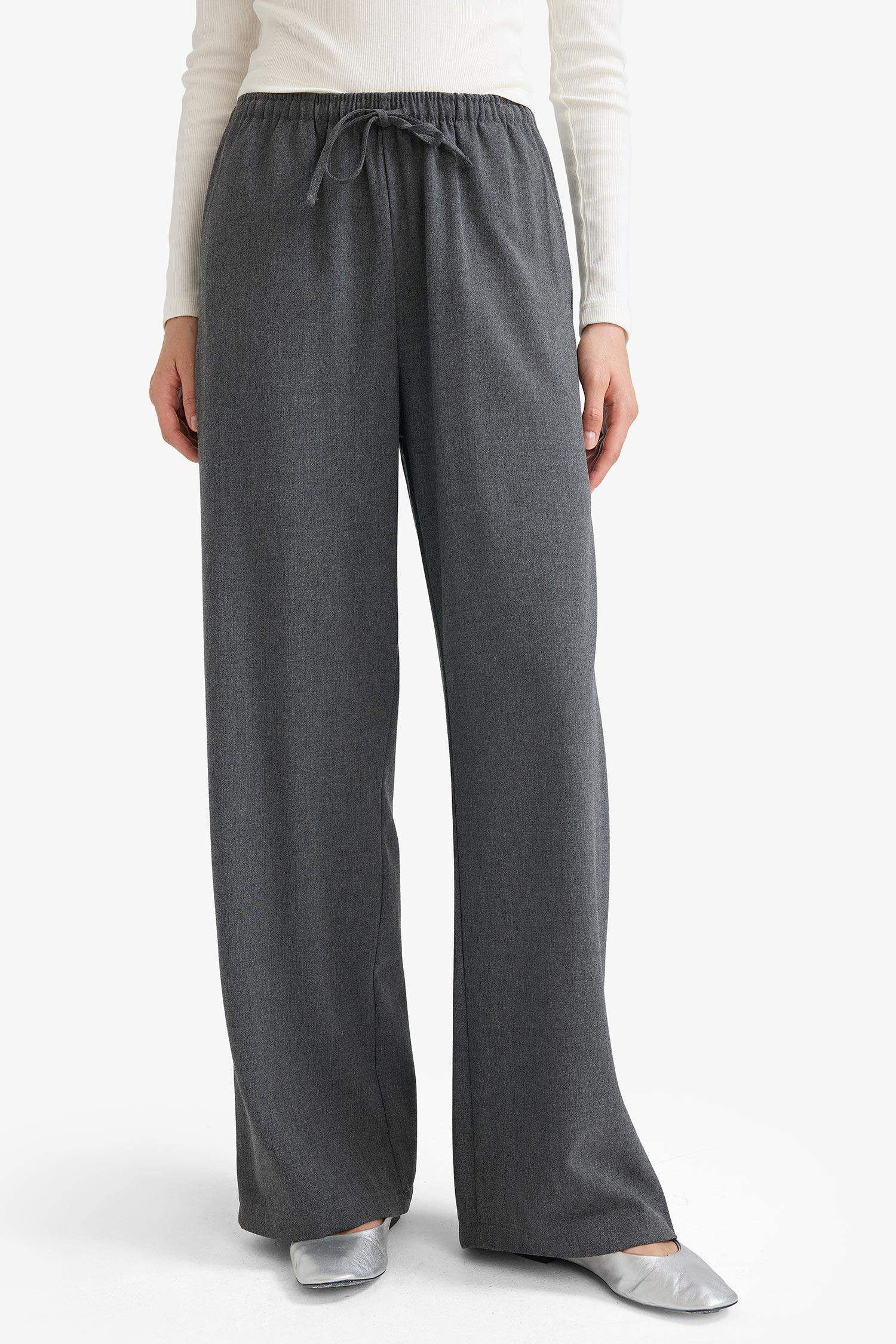 بنطلون وايد ليج برجل واسع وخصر عادي