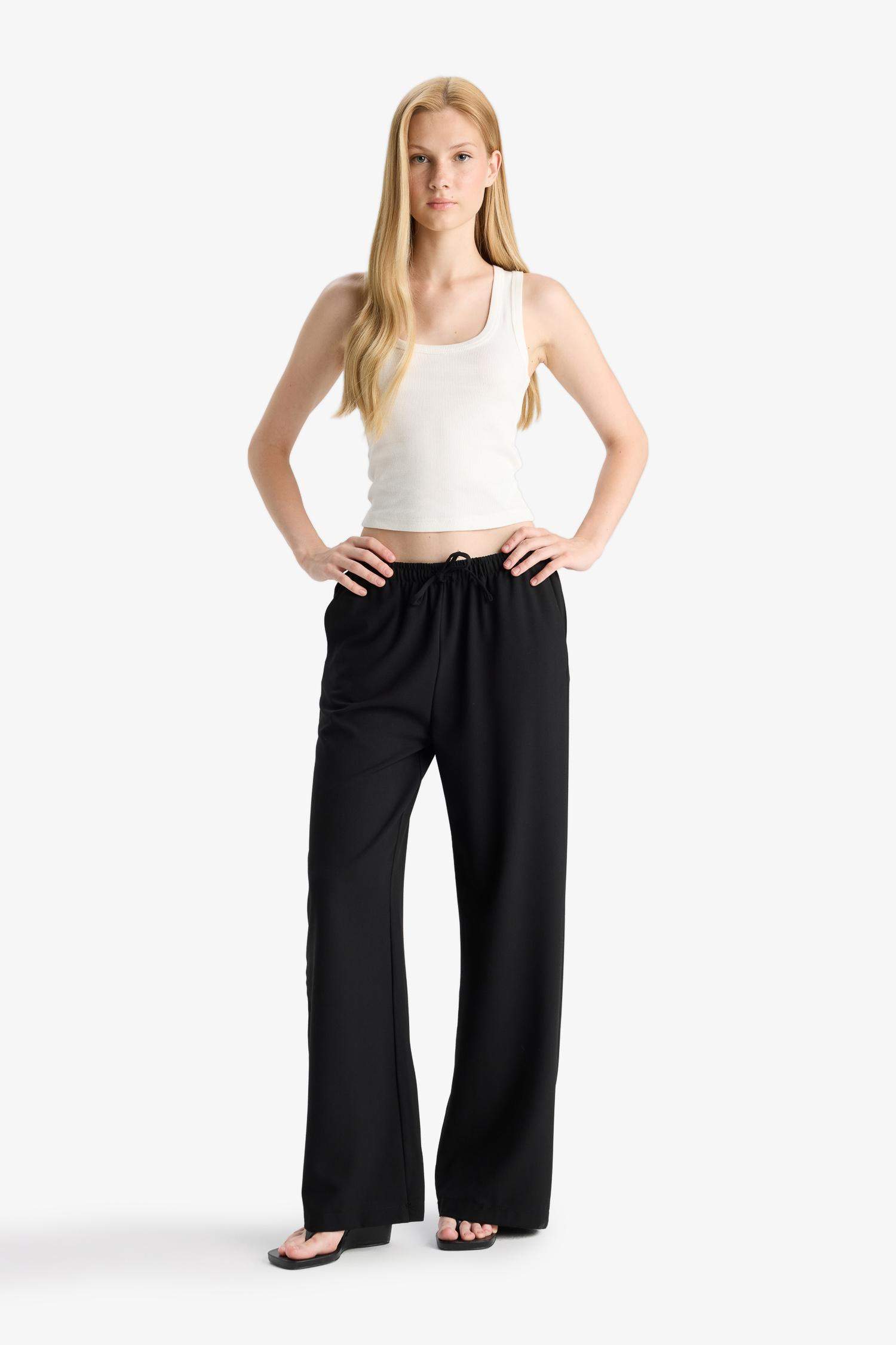 بنطلون وايد ليج برجل واسع وخصر عادي