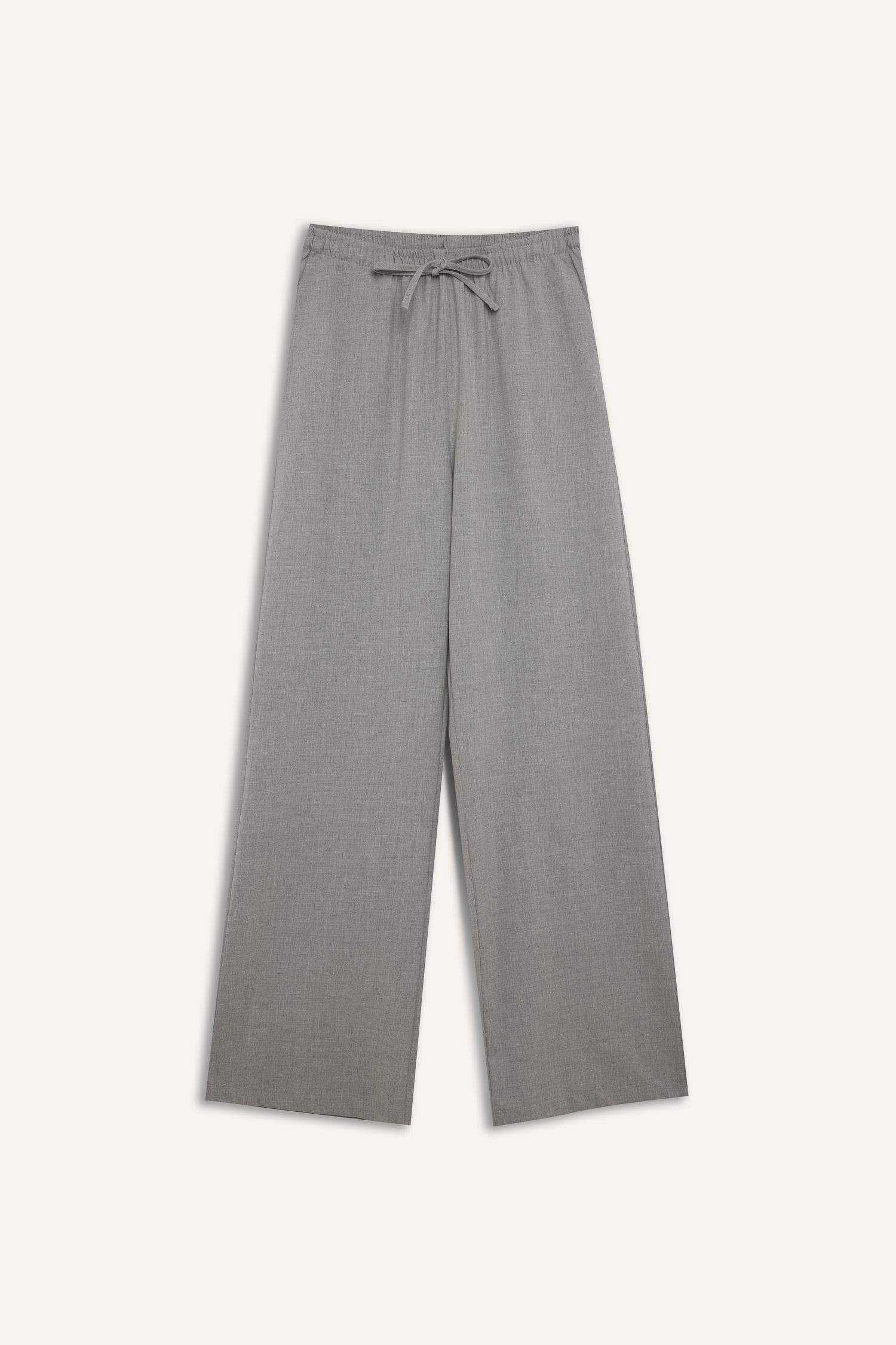 Afra x DeFacto Coool Wide Leg Kumaş Palazzo Pantolon Geniş Bol Paça Beli Lastikli Bağcıklı Cepli