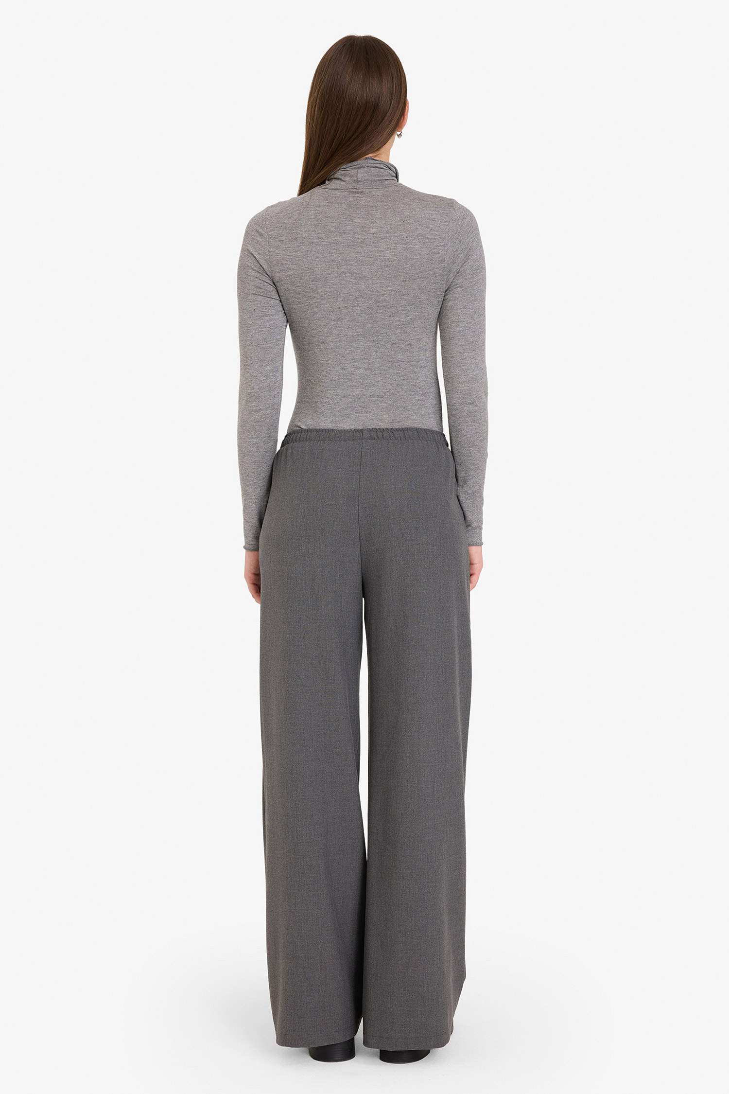 Wide Leg Geniş Bol Paça Beli Lastikli Bağcıklı Cepli Kumaş Palazzo Pantolon 