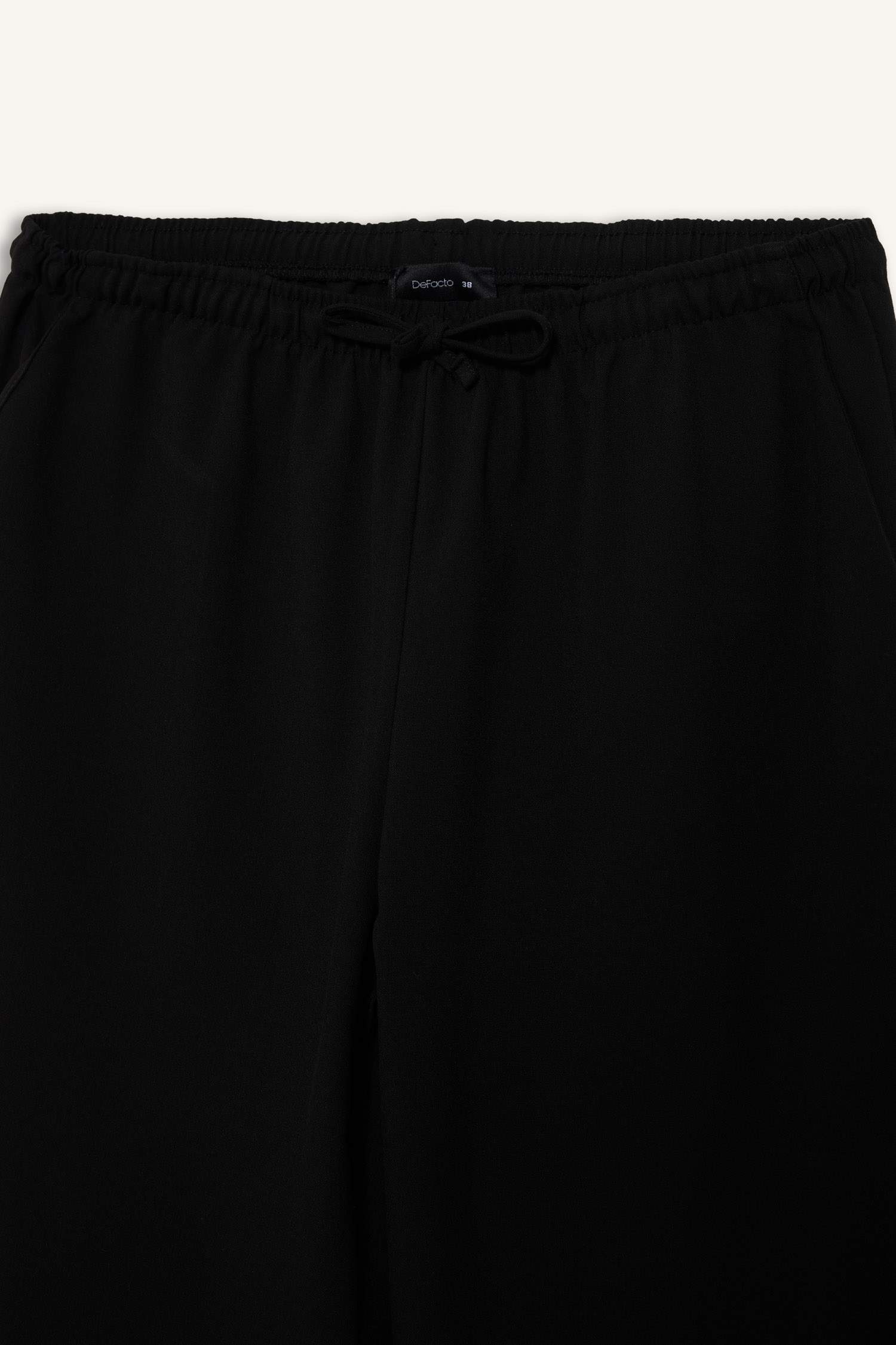 Wide Leg Geniş Bol Paça Beli Lastikli Bağcıklı Cepli Kumaş Palazzo Pantolon